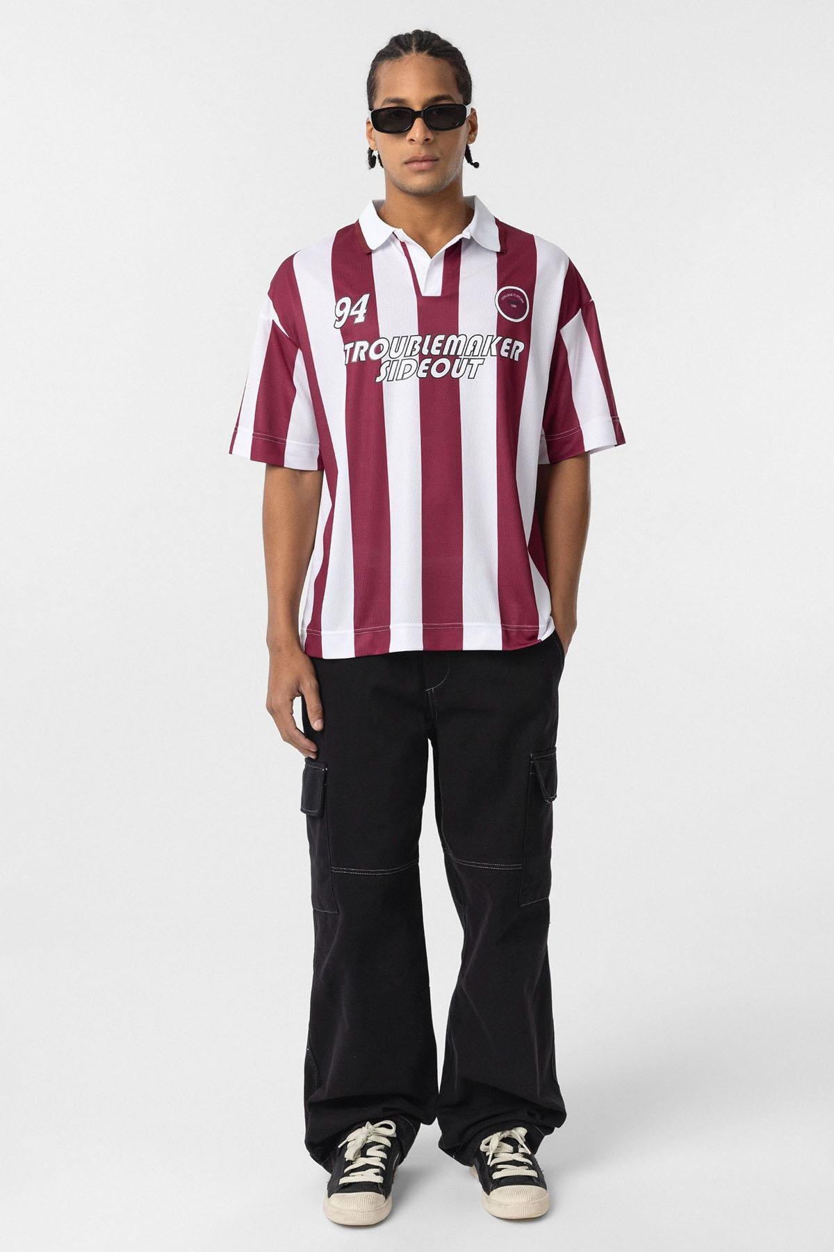 Oversize Polo Yaka Forma Tişört Bordo