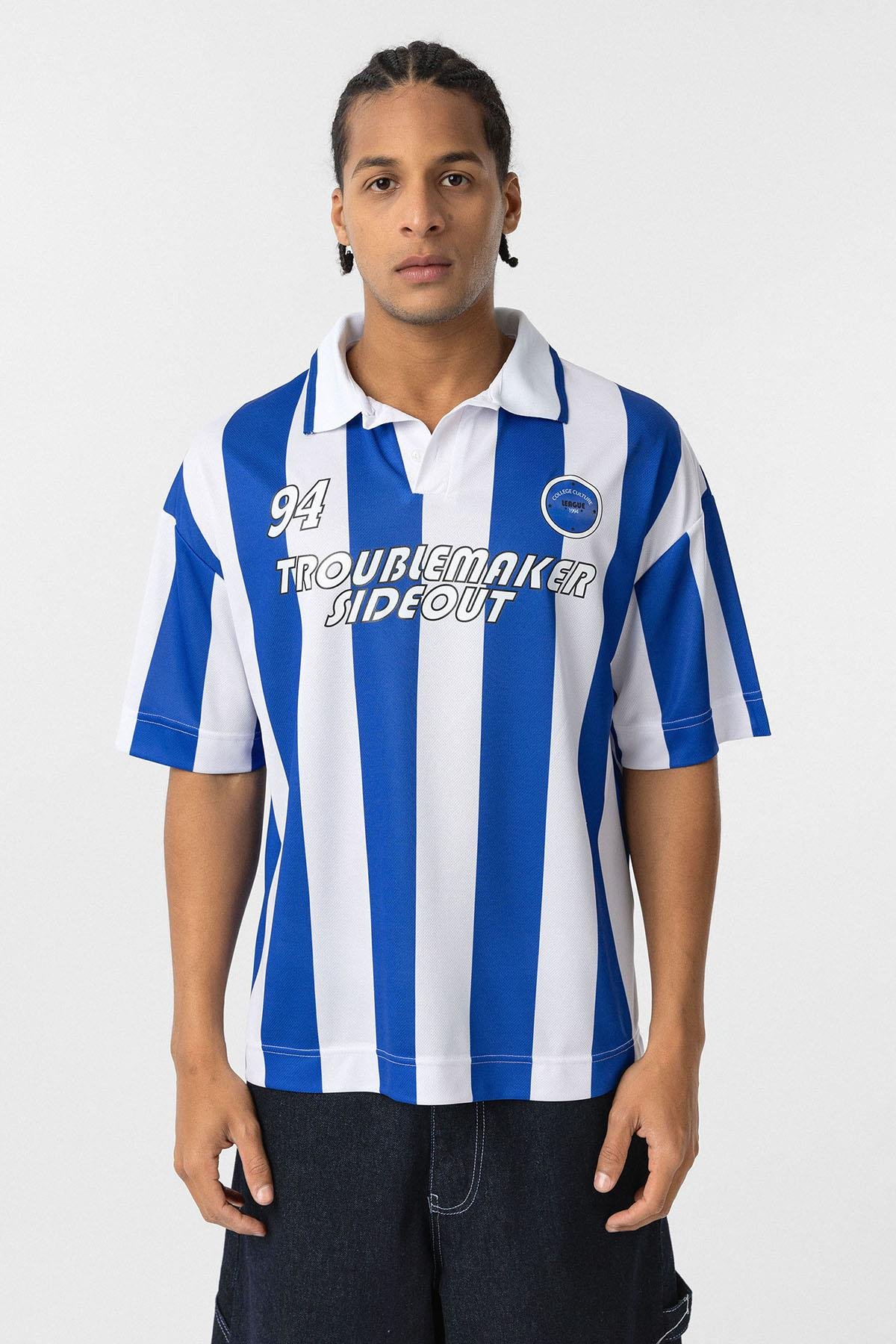 Oversize Polo Yaka Forma Tişört Saks