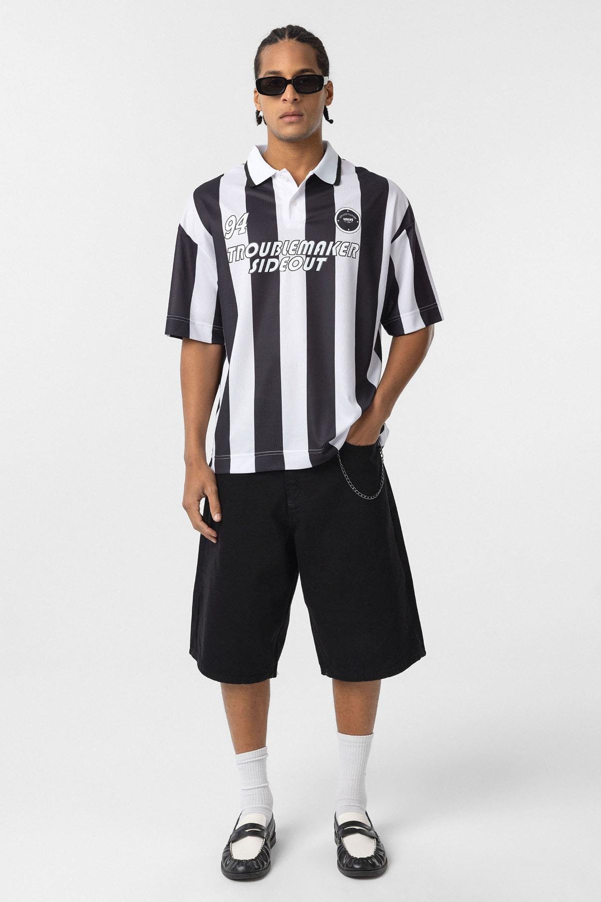 Oversize Polo Yaka Forma Tişört Siyah