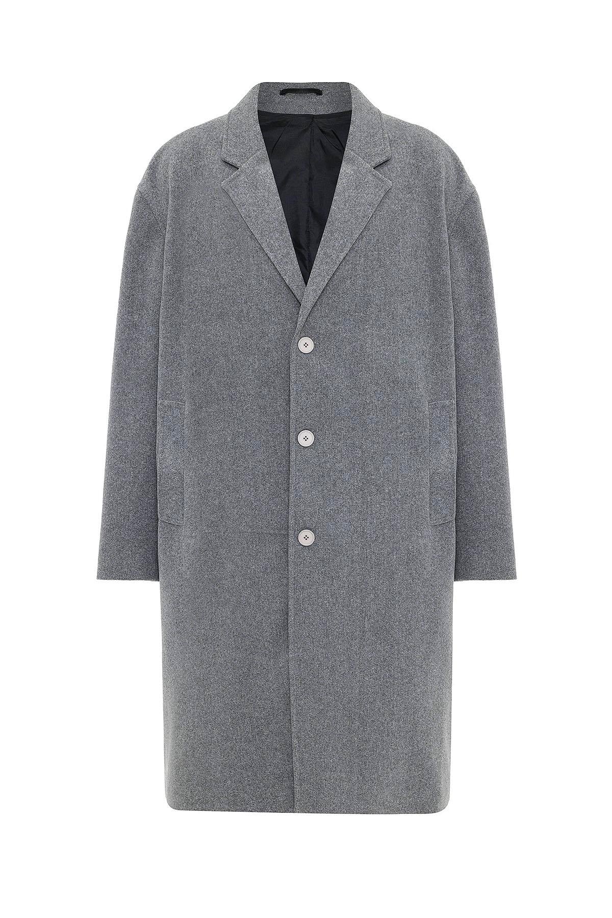 Oversize Uzun Kaşe Kaban Gri