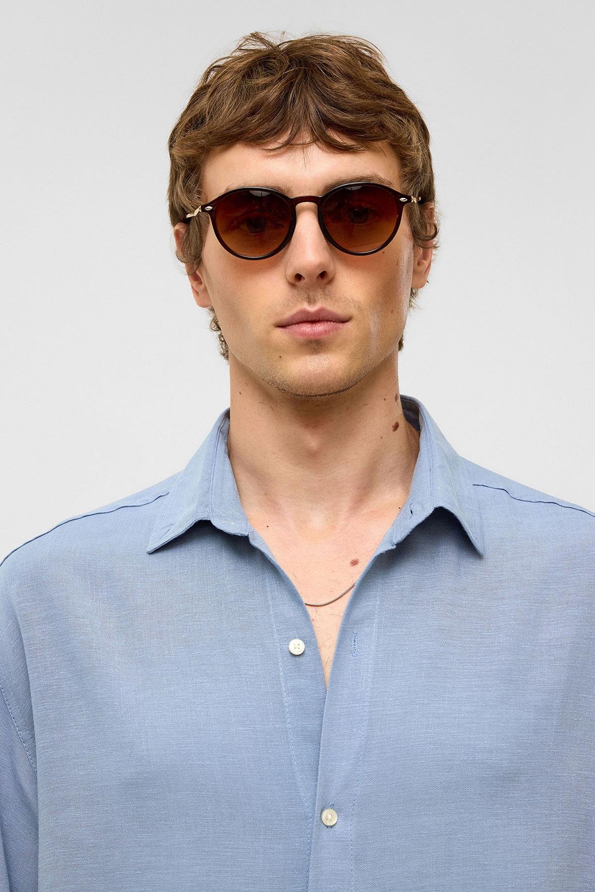 Oversize Uzun Kollu Keten Gömlek Bebe Mavi