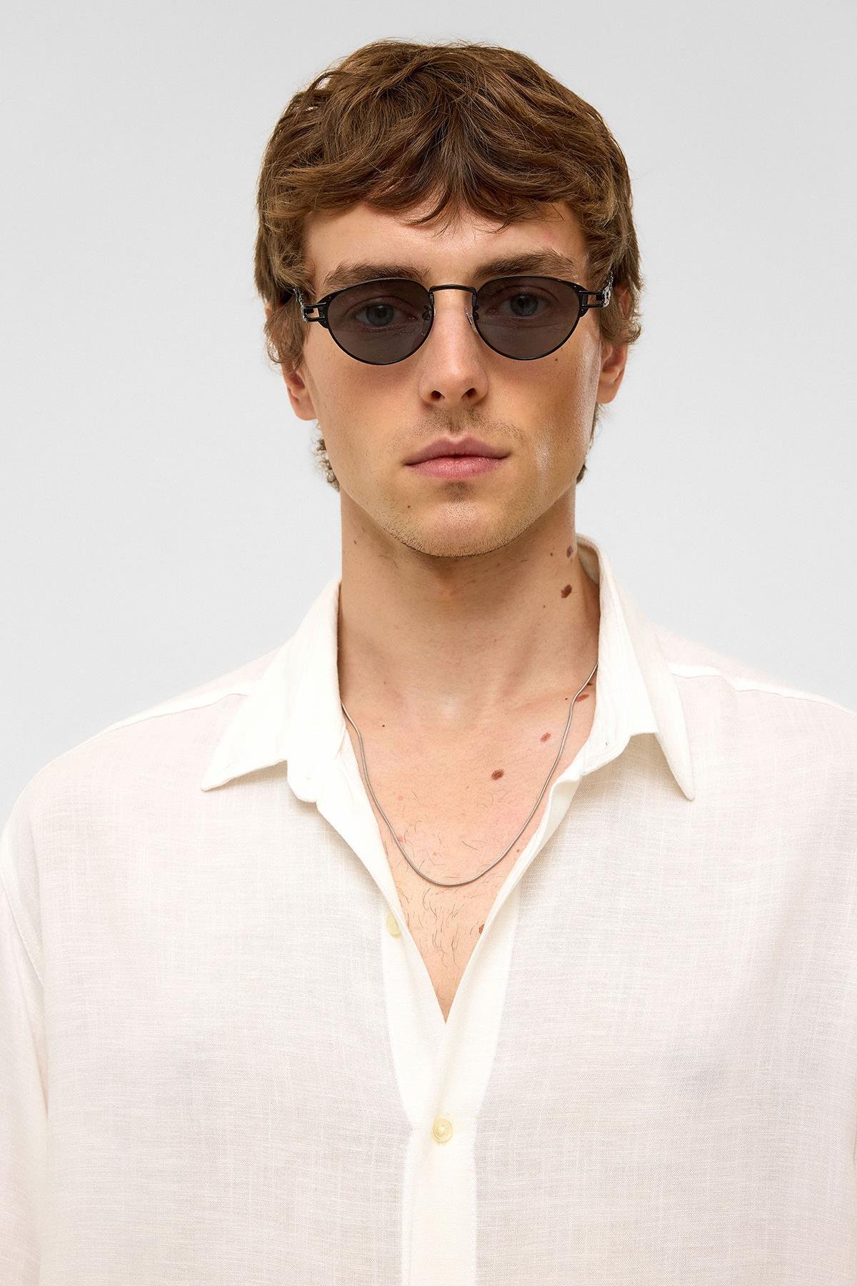 Oversize Uzun Kollu Keten Gömlek Beyaz