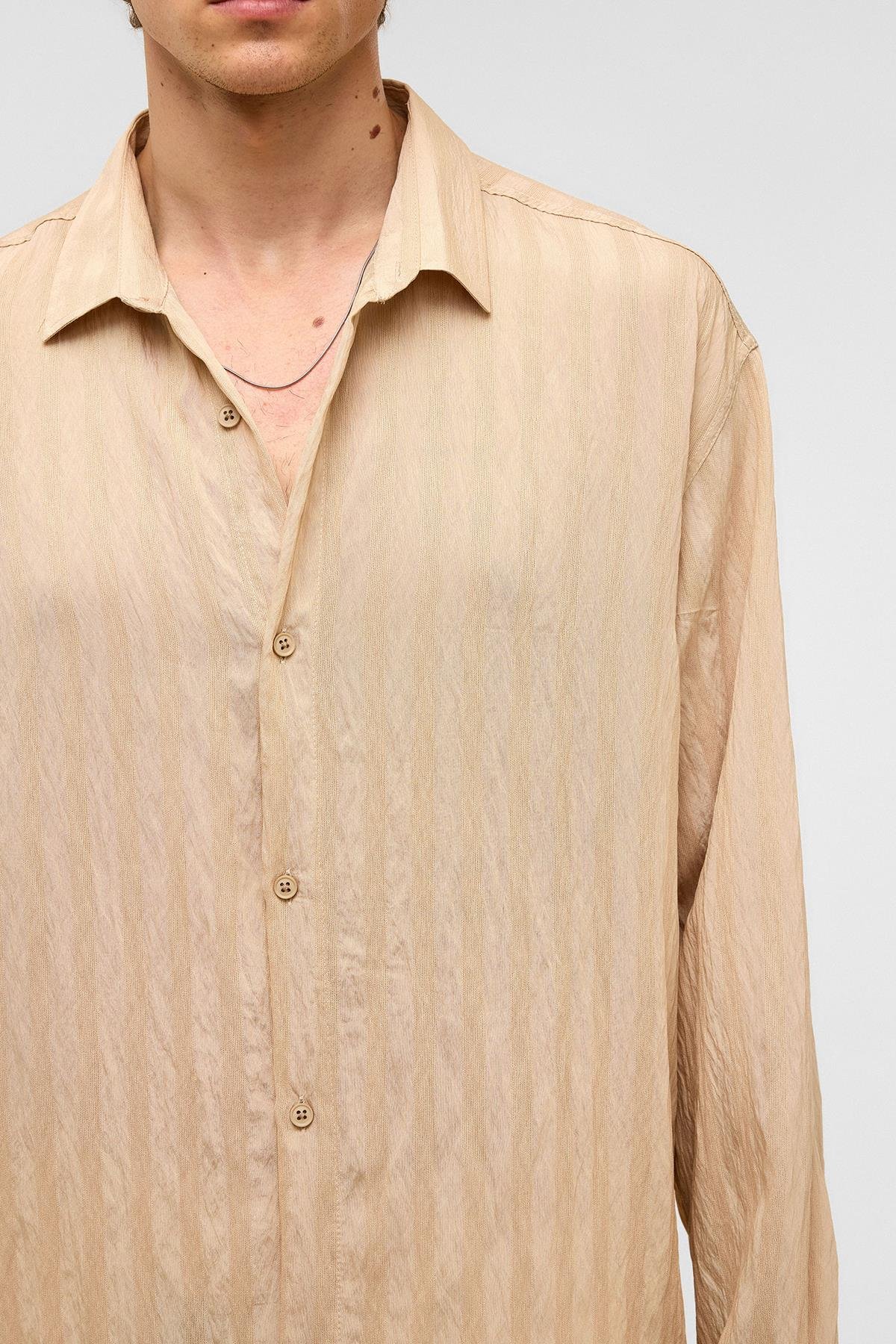 Oversize Uzun Kollu Modal Kumaş Gömlek Taş