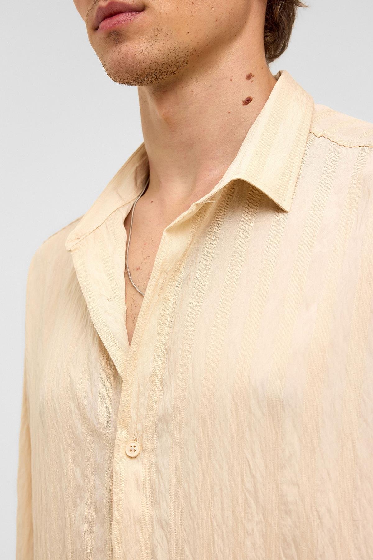 Oversize Uzun Kollu Modal Kumaş Gömlek Bej