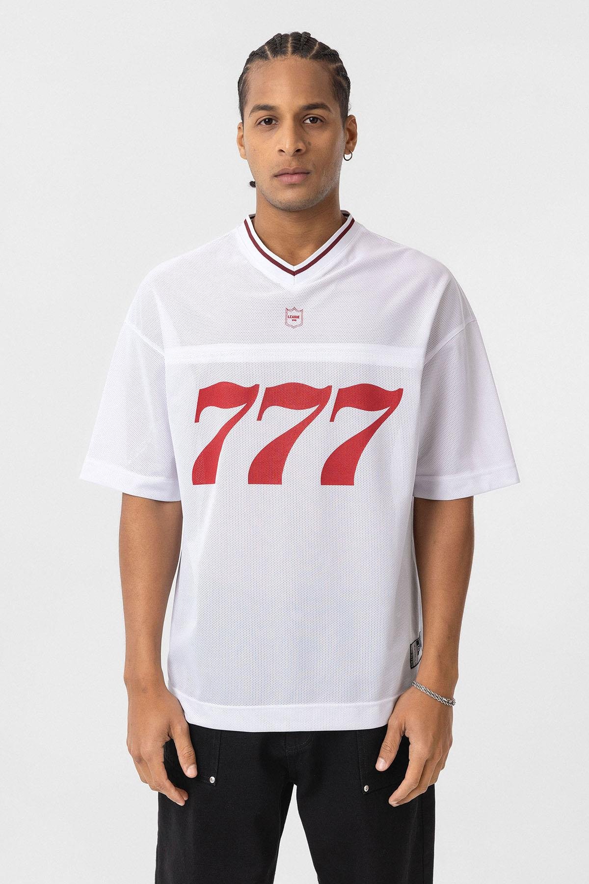 Oversize V Yaka Forma Tişört Beyaz