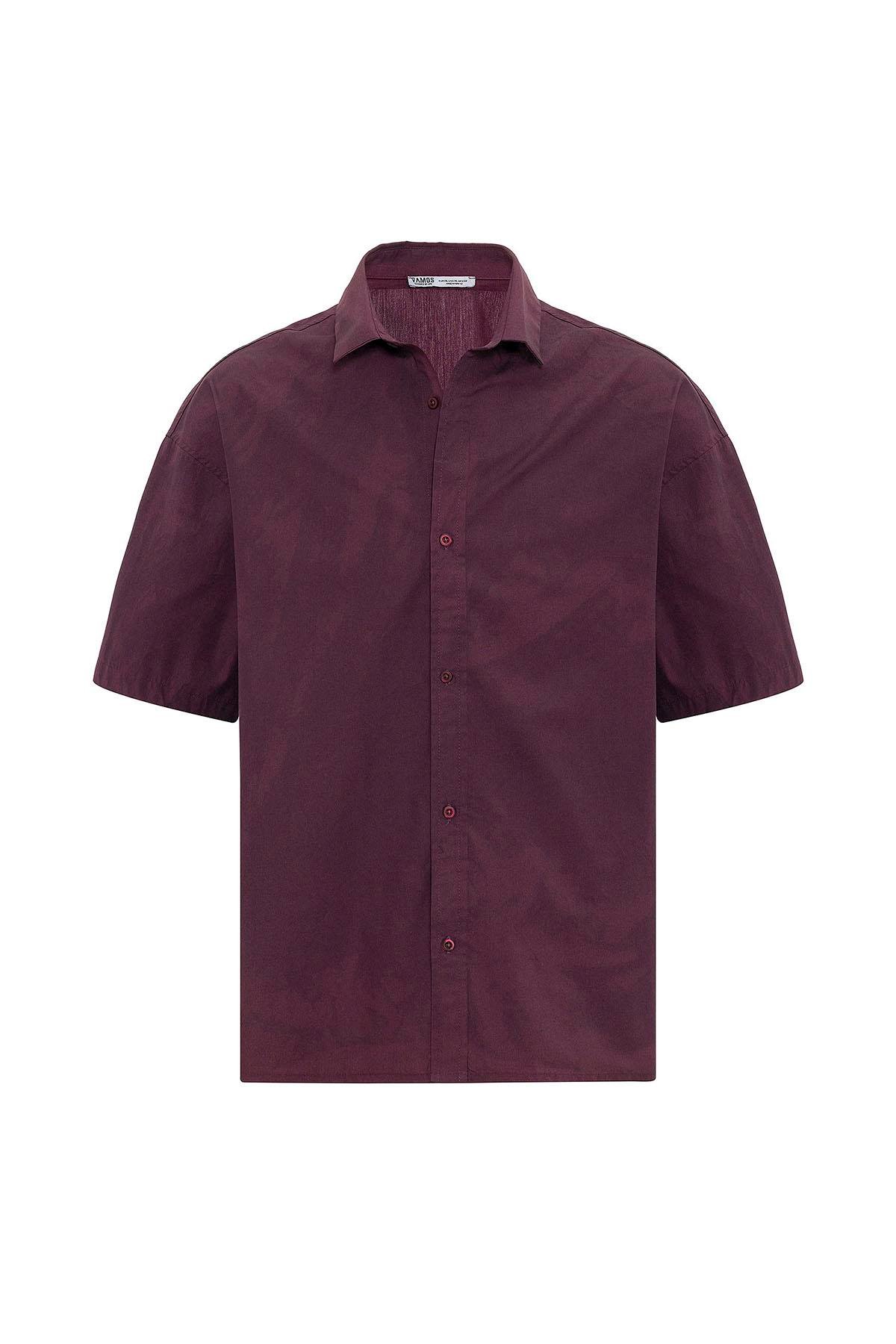 Oversize Yıkamalı Poplin Gömlek Bordo