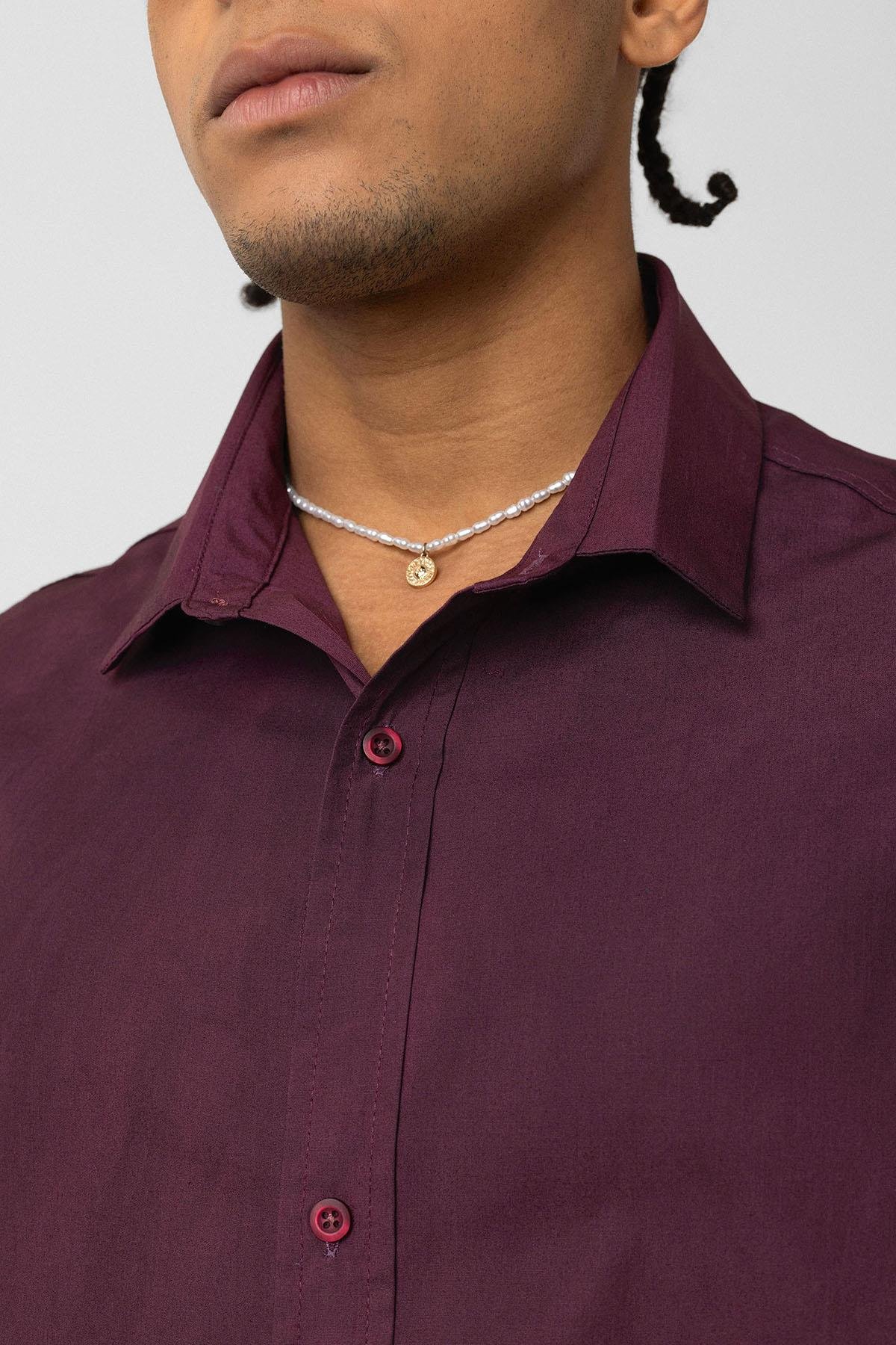 Oversize Yıkamalı Poplin Gömlek Bordo