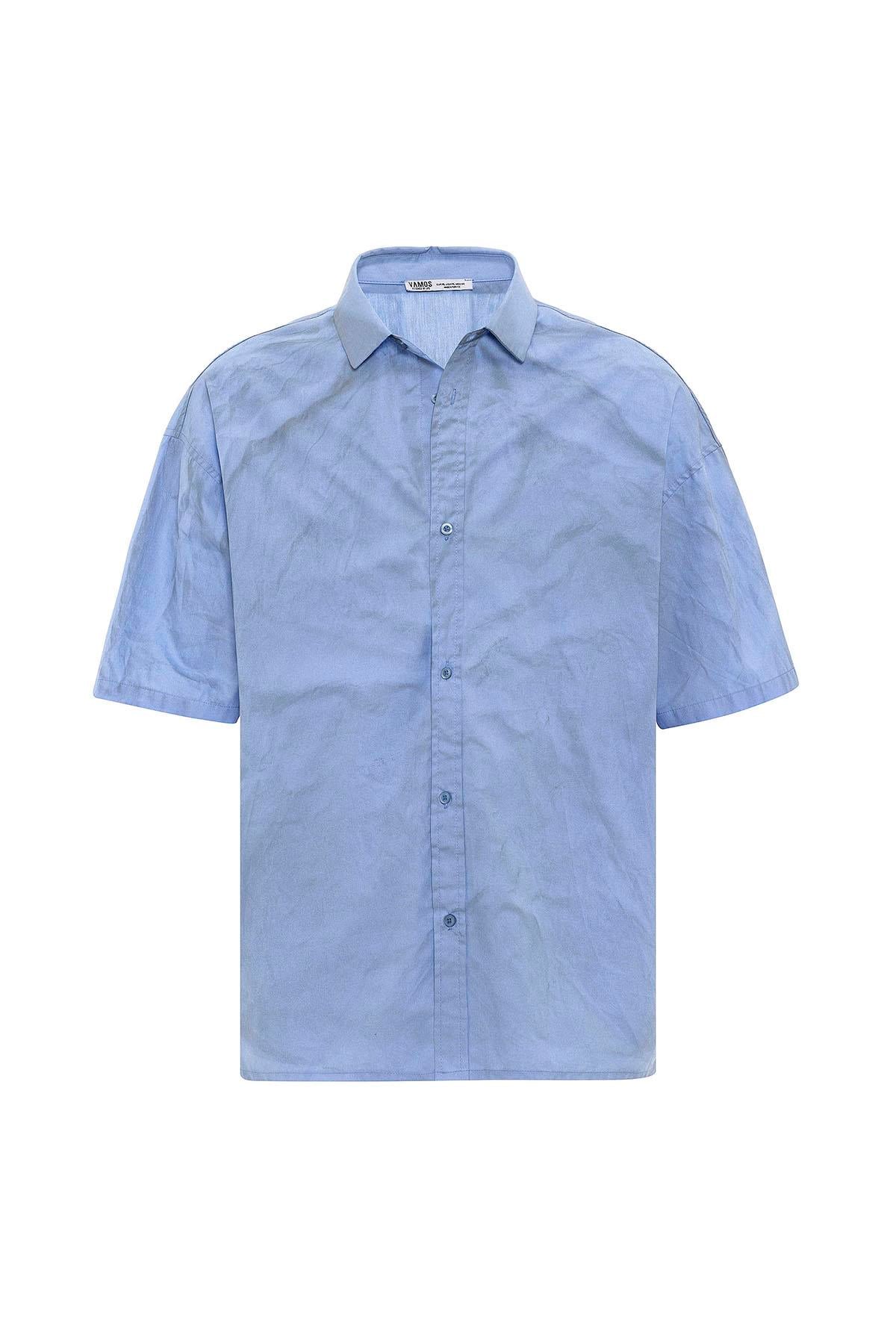 Oversize Yıkamalı Poplin Gömlek Mavi