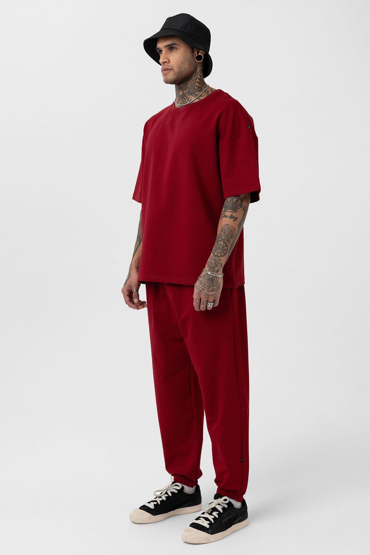 Paça Lastikli Basic Oversize Eşofman Takımı Bordo