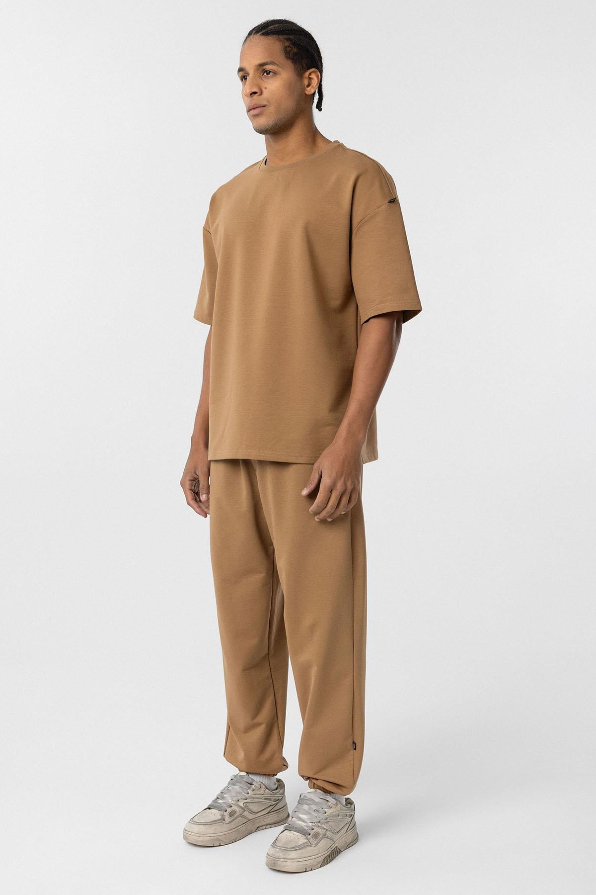 Paça Lastikli Basic Oversize Eşofman Takımı Camel