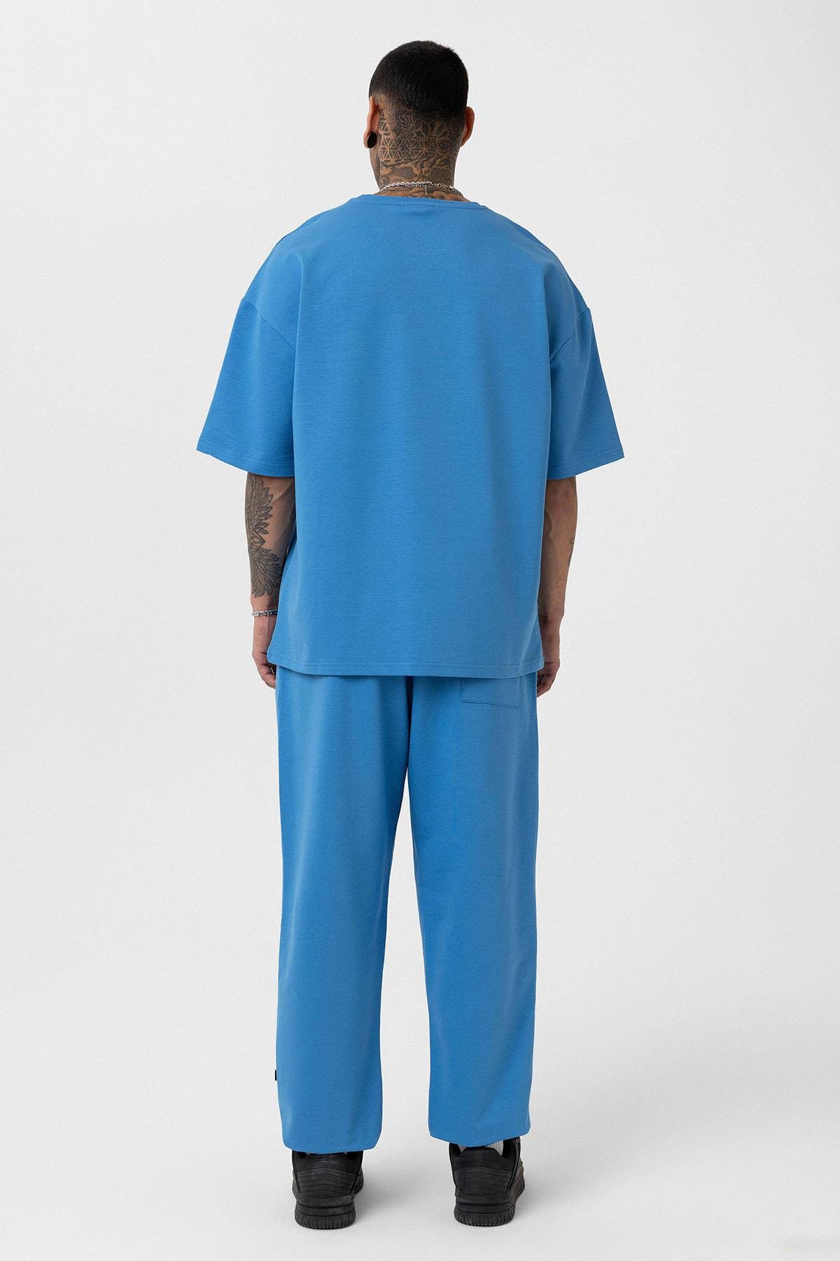 Paça Lastikli Basic Oversize Eşofman Takımı Mavi
