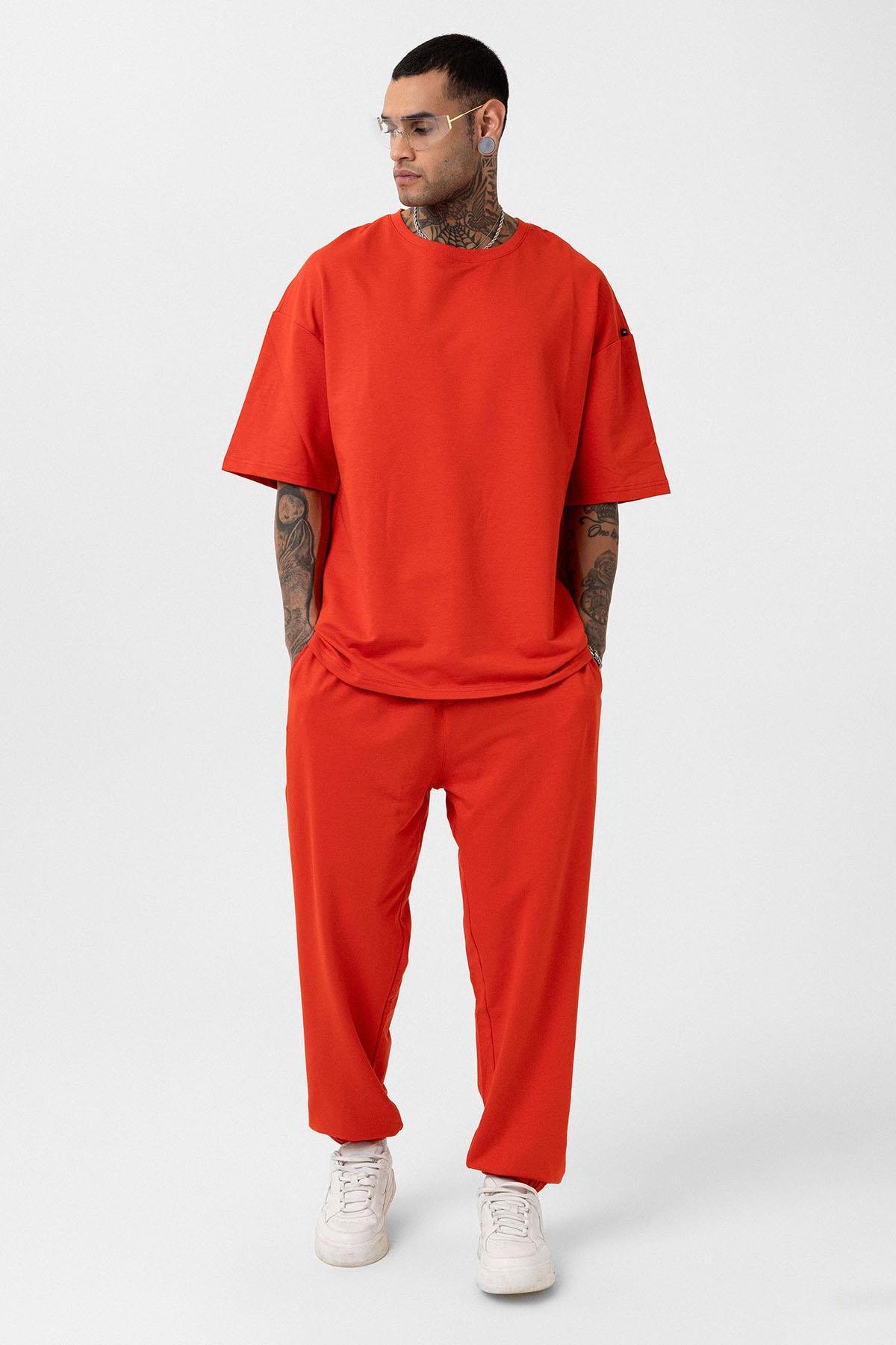 Paça Lastikli Basic Oversize Eşofman Takımı Mercan