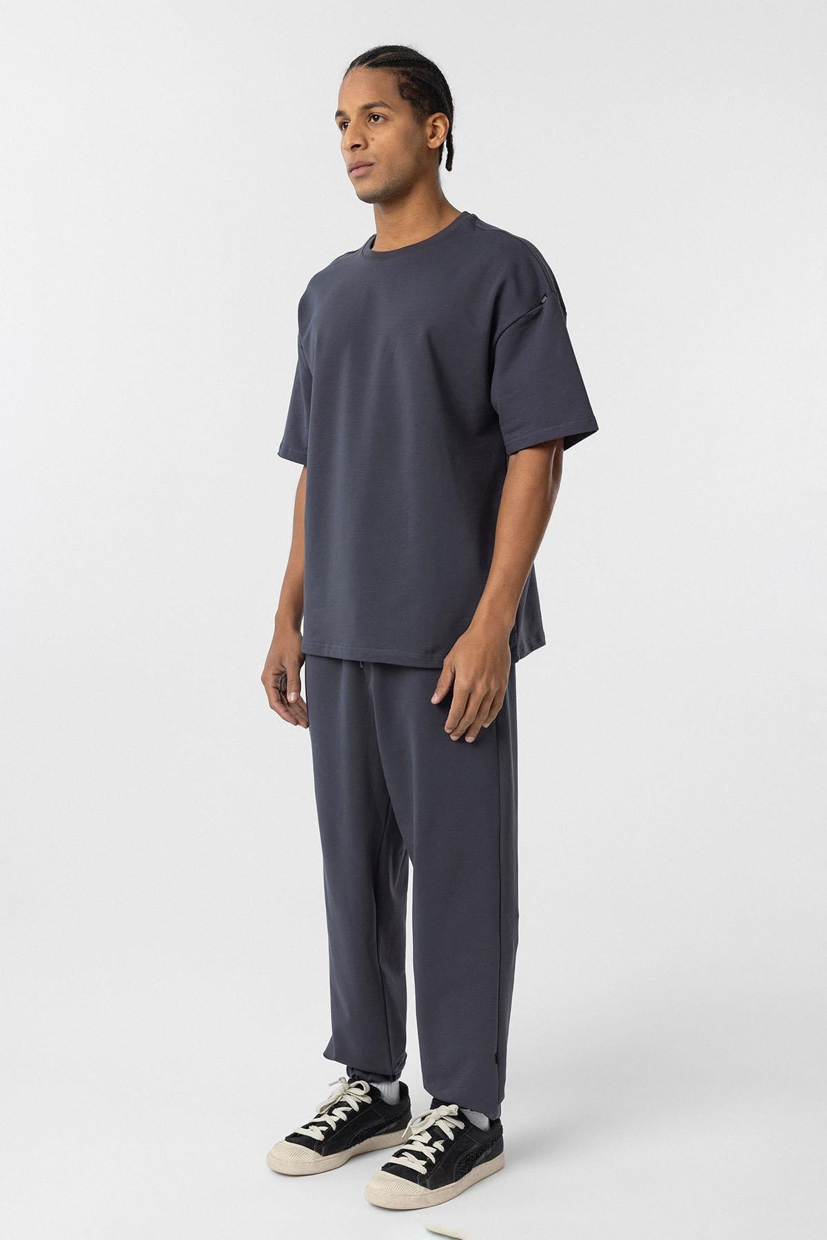 Paça Lastikli Basic Oversize Eşofman Takımı Füme