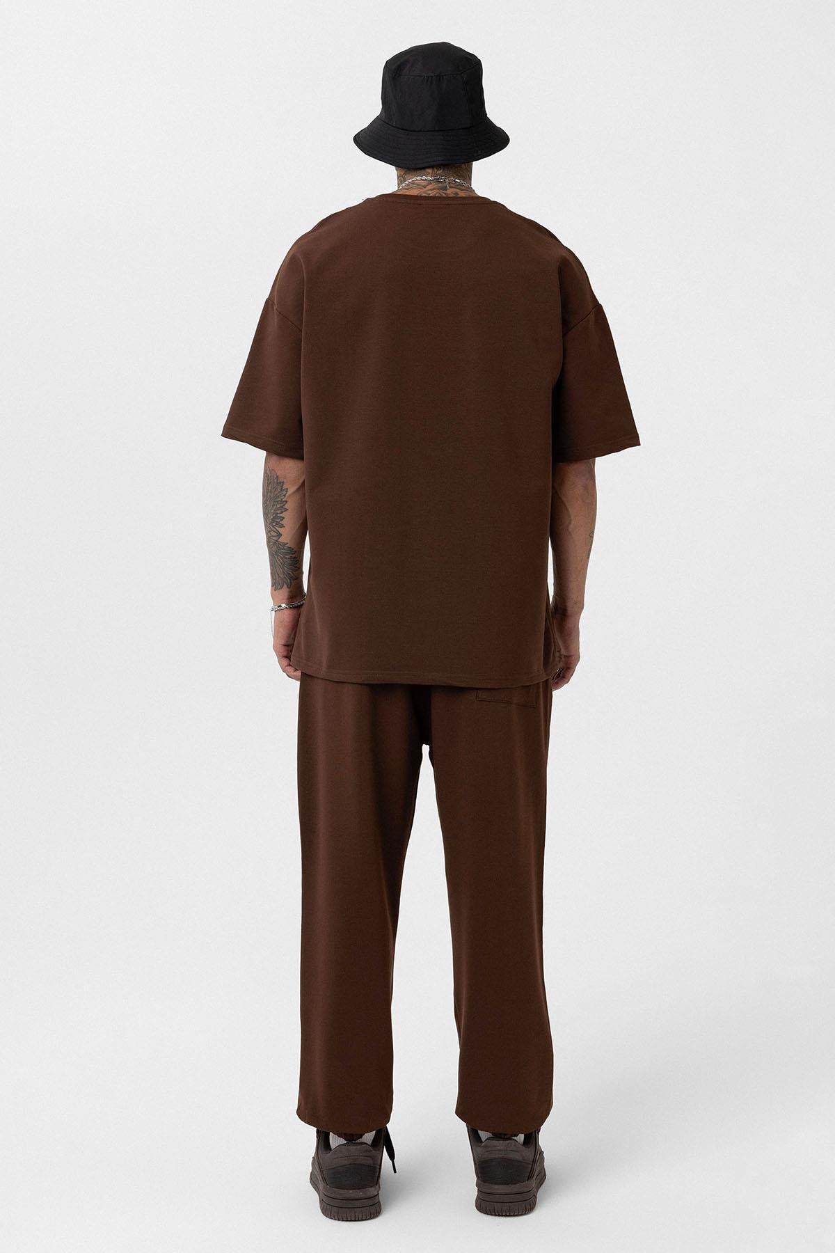 Paça Lastikli Basic Oversize Eşofman Takımı Kahve
