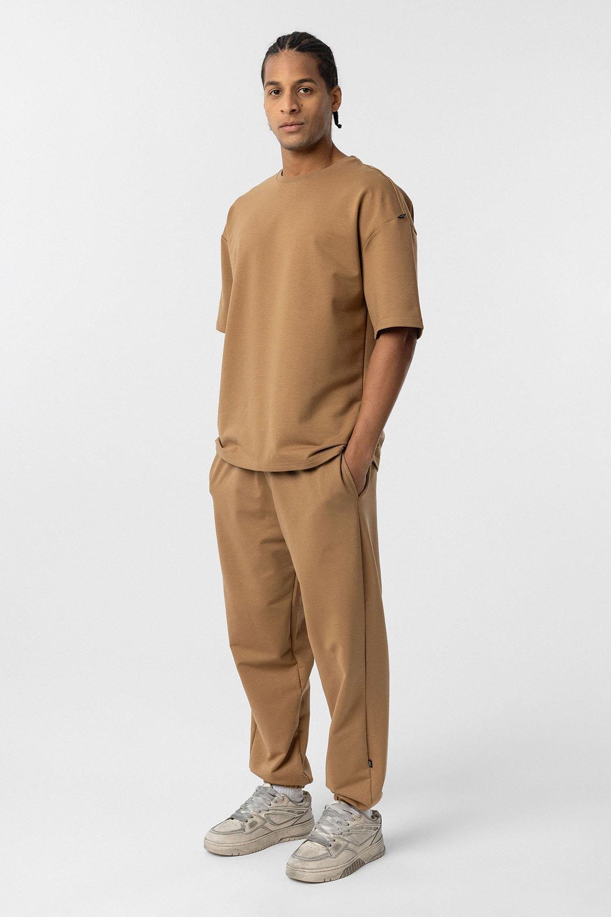 Paça Lastikli Basic Oversize Eşofman Takımı Camel