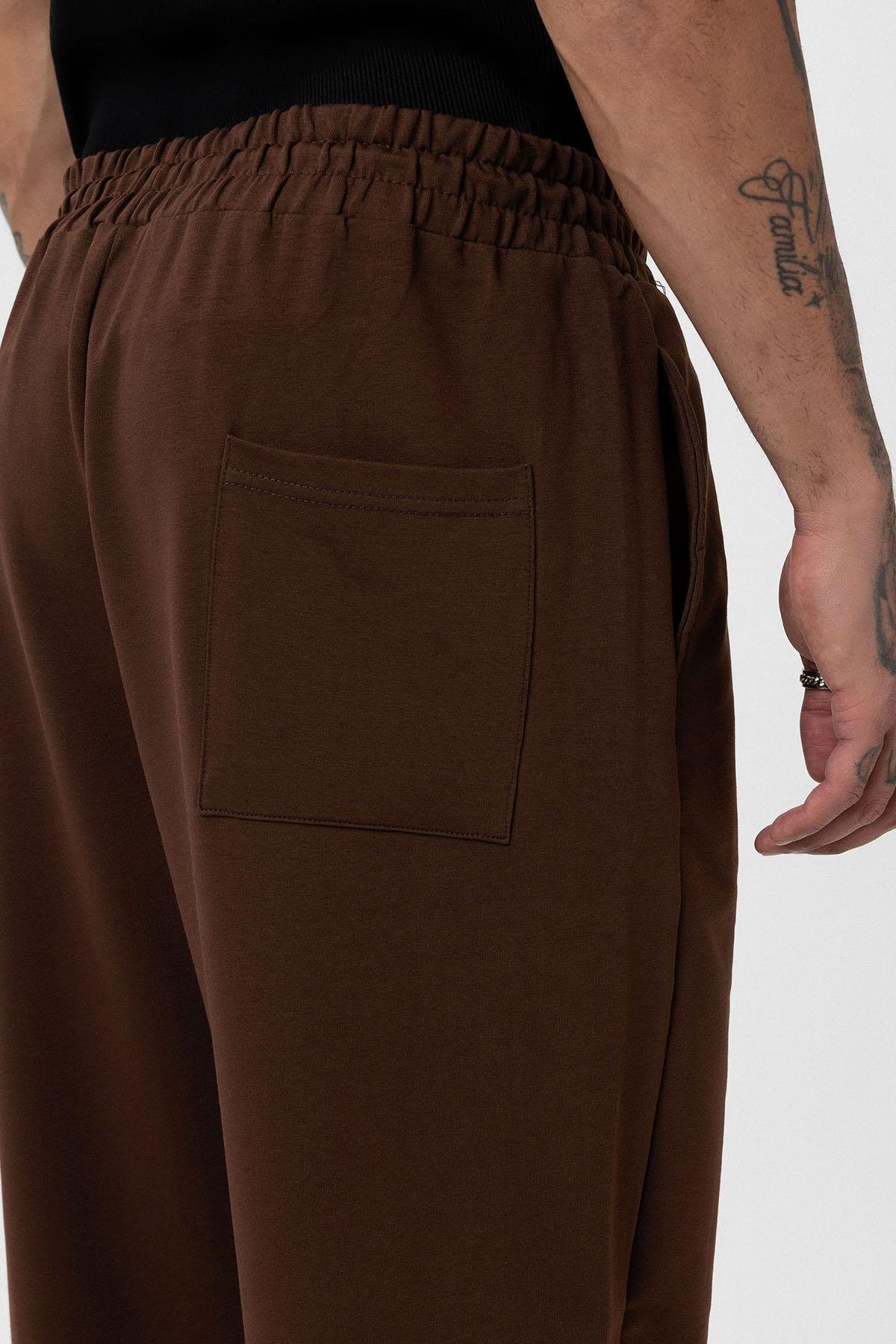 Paça Lastikli Basic Oversize Eşofman Takımı Kahve