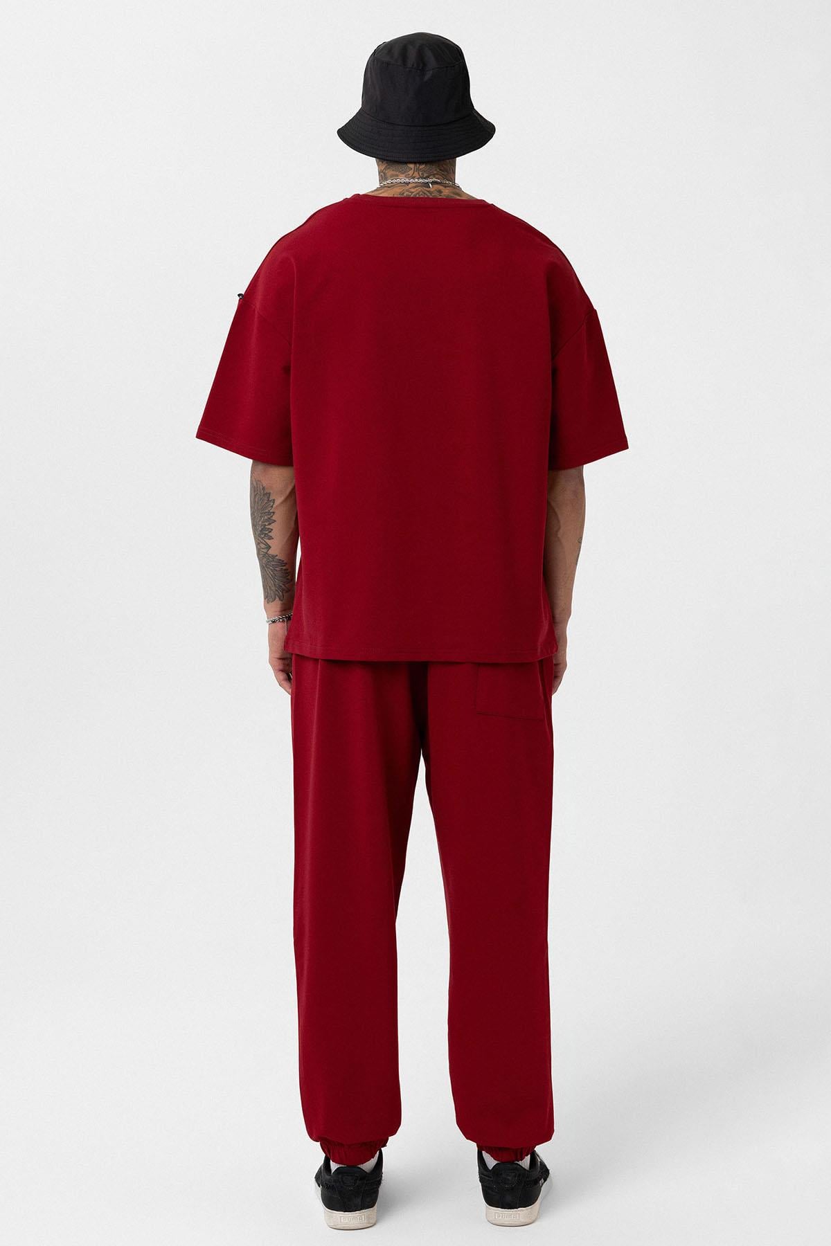 Paça Lastikli Basic Oversize Eşofman Takımı Bordo