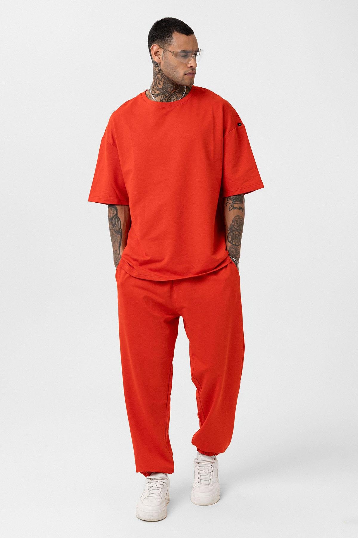 Paça Lastikli Basic Oversize Eşofman Takımı Mercan