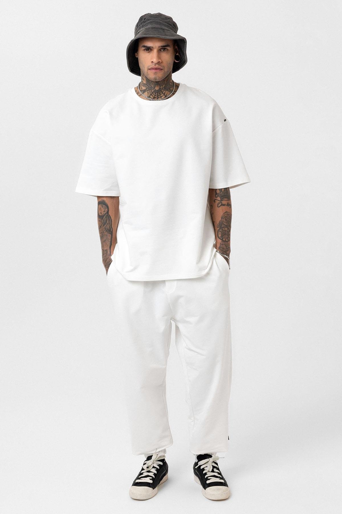 Paça Lastikli Basic Oversize Eşofman Takımı Ekru