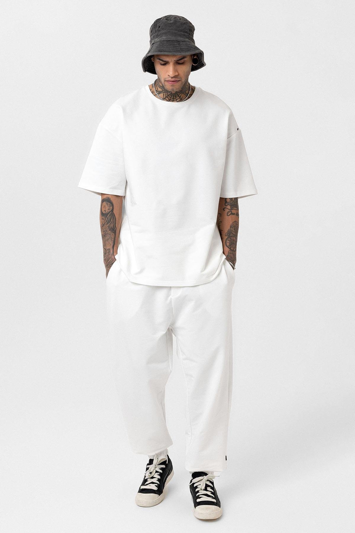 Paça Lastikli Basic Oversize Eşofman Takımı Ekru