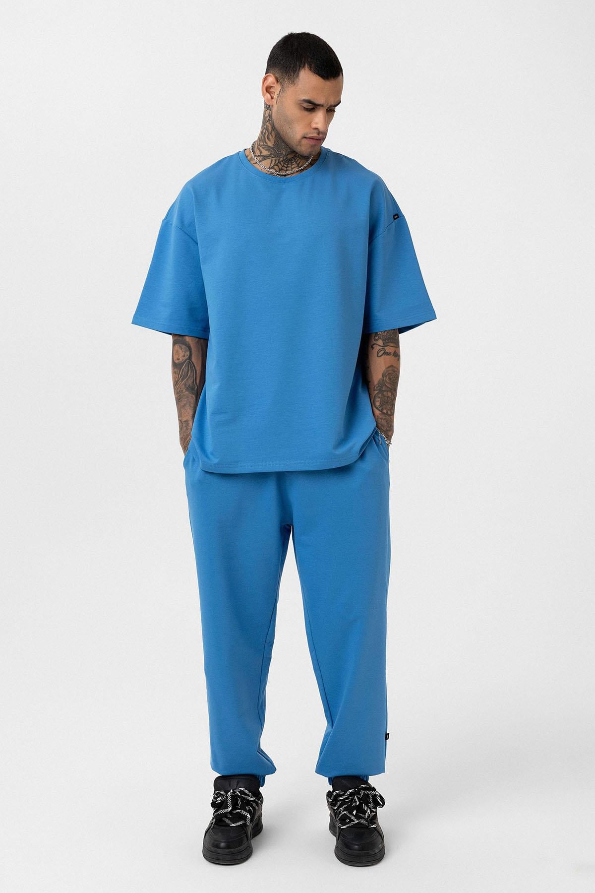 Paça Lastikli Basic Oversize Eşofman Takımı Mavi