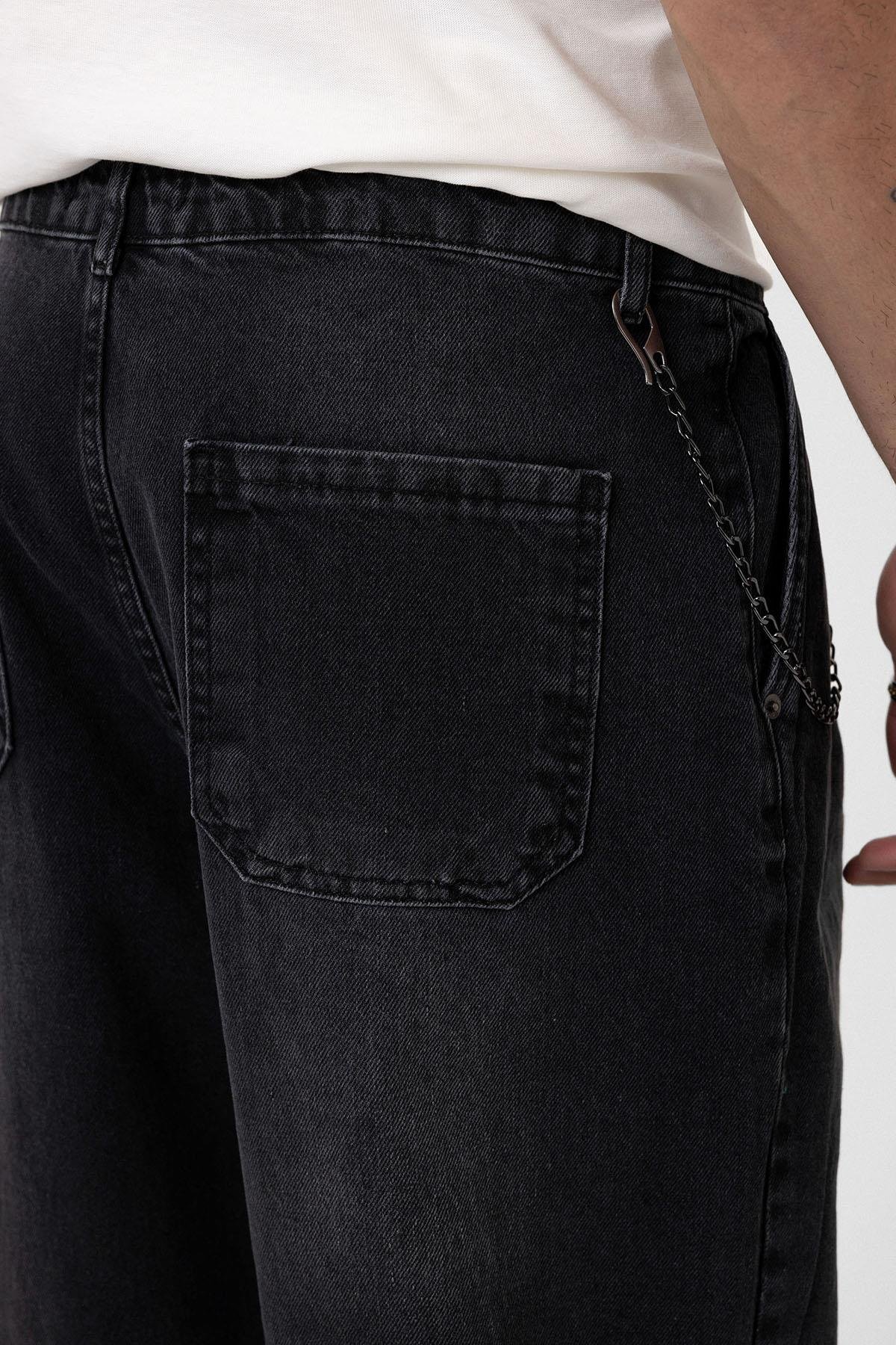 Pileli Zİncir Detaylı Baggy Jean Antrasit