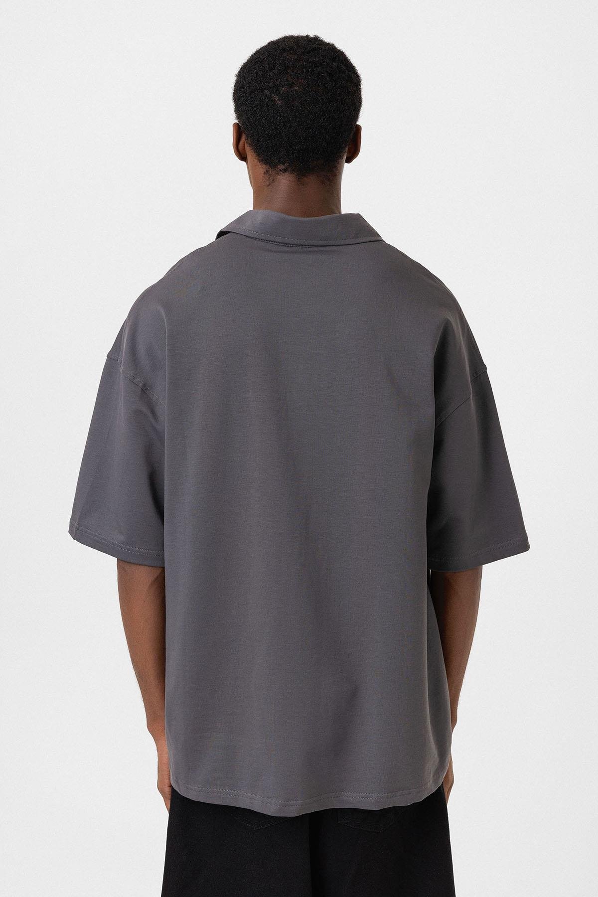 Polo Yaka Oversize Tişört Füme