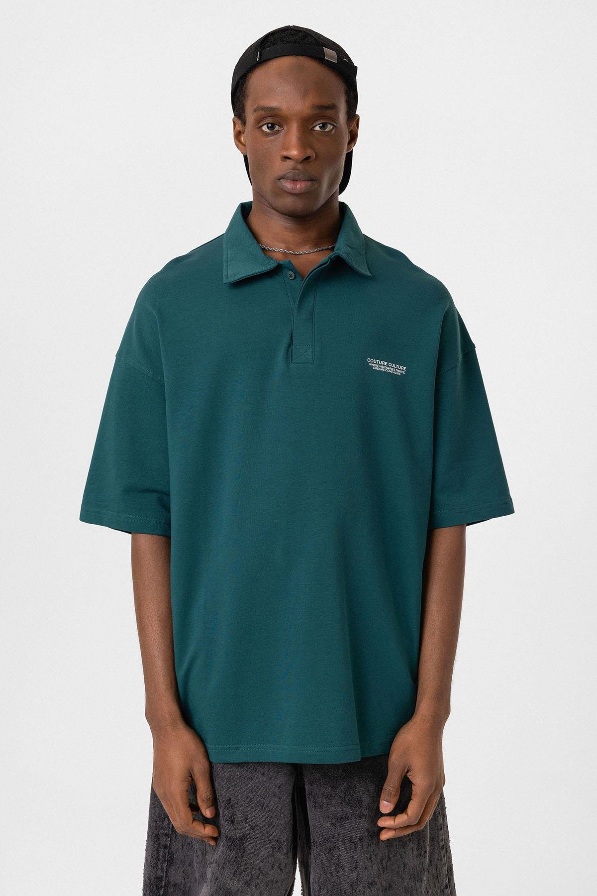 Polo Yaka Oversize Tişört Petrol