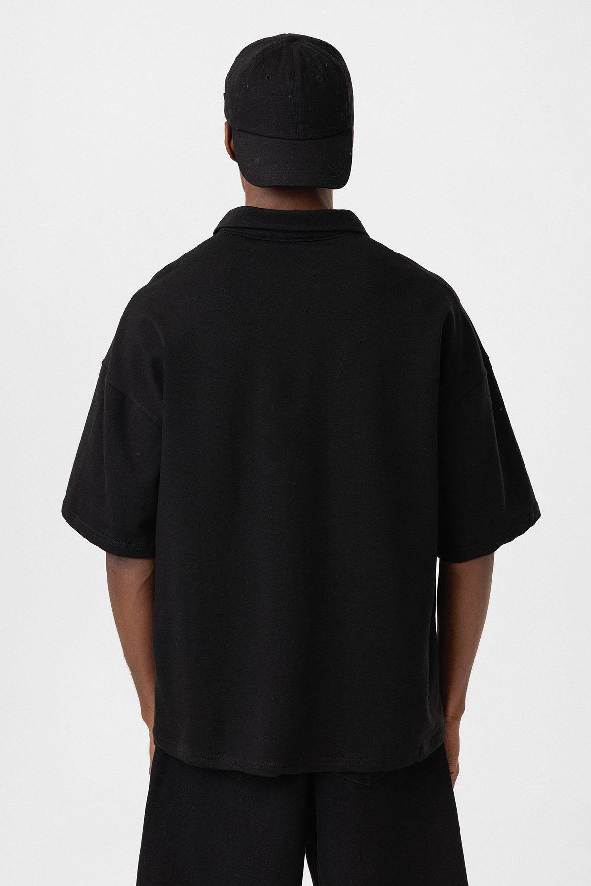 Polo Yaka Oversize Tişört Siyah