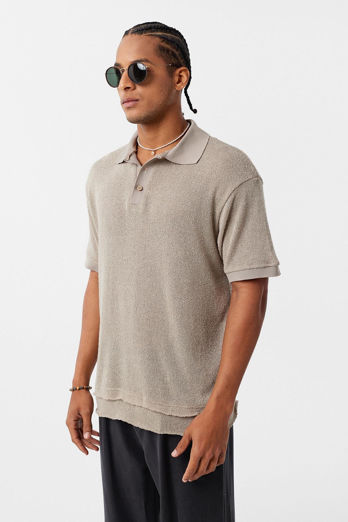 Polo Yaka Oversize Tişört Taş