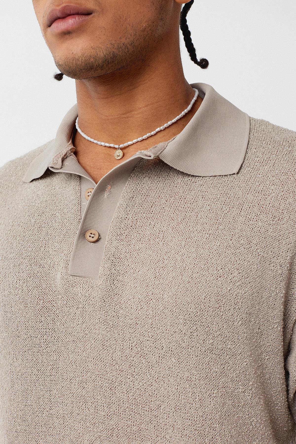 Polo Yaka Oversize Tişört Taş