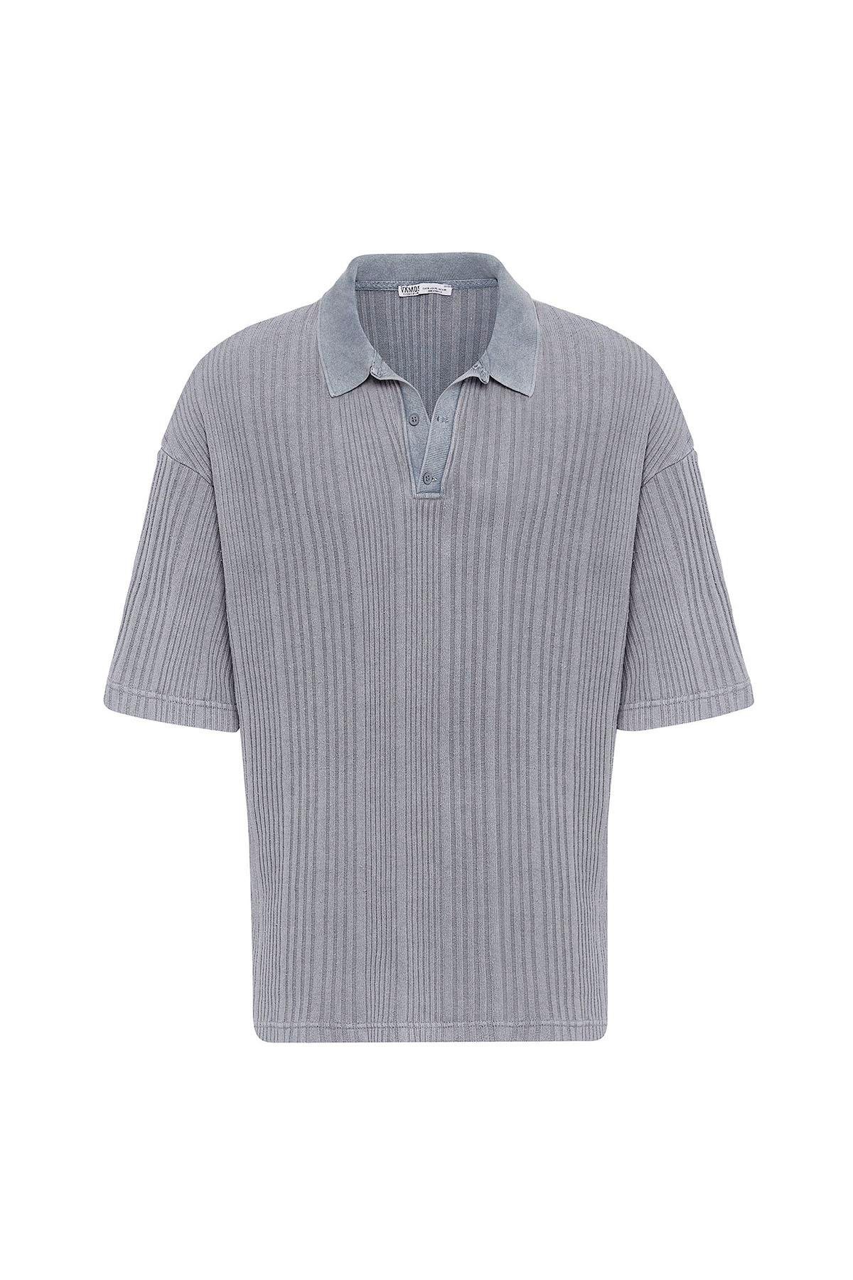 Polo Yaka Oversize Triko Gri