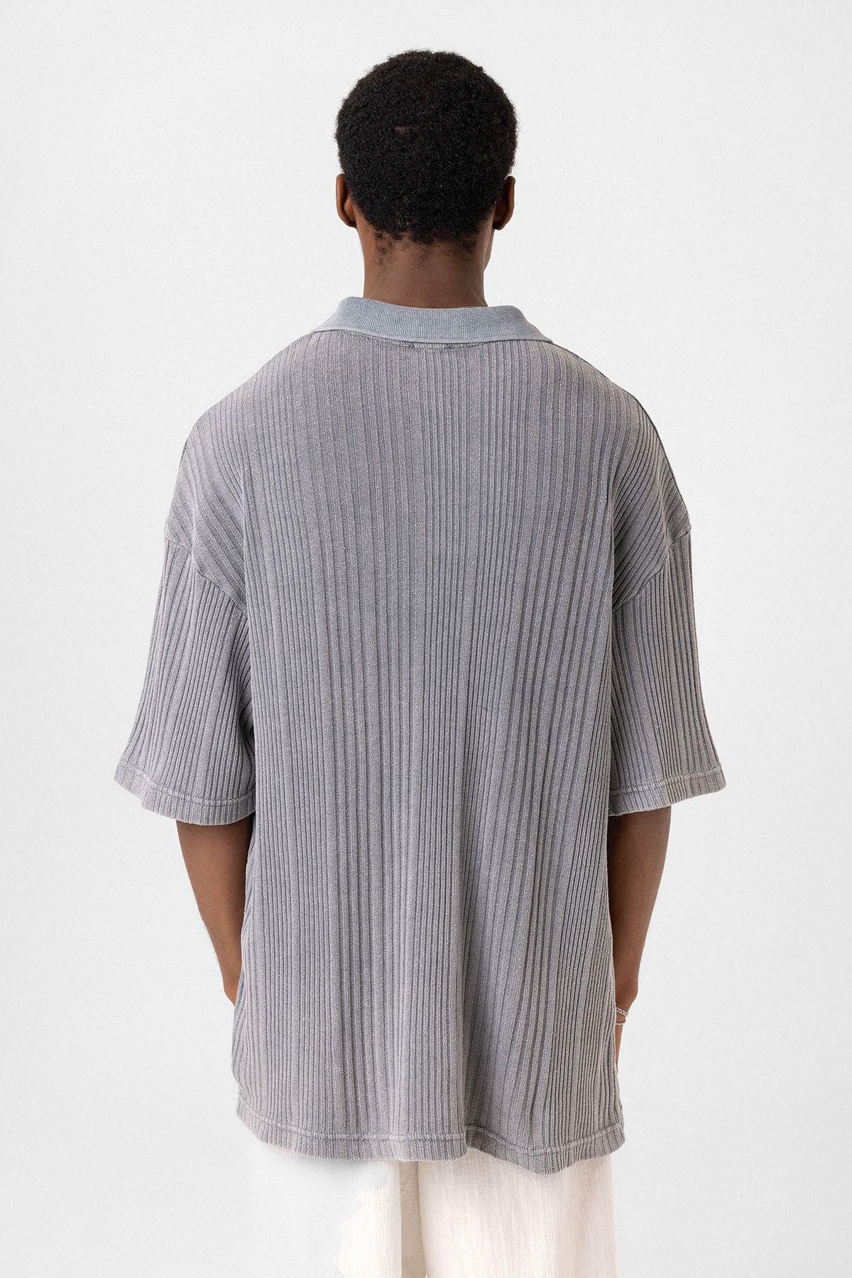 Polo Yaka Oversize Triko Gri