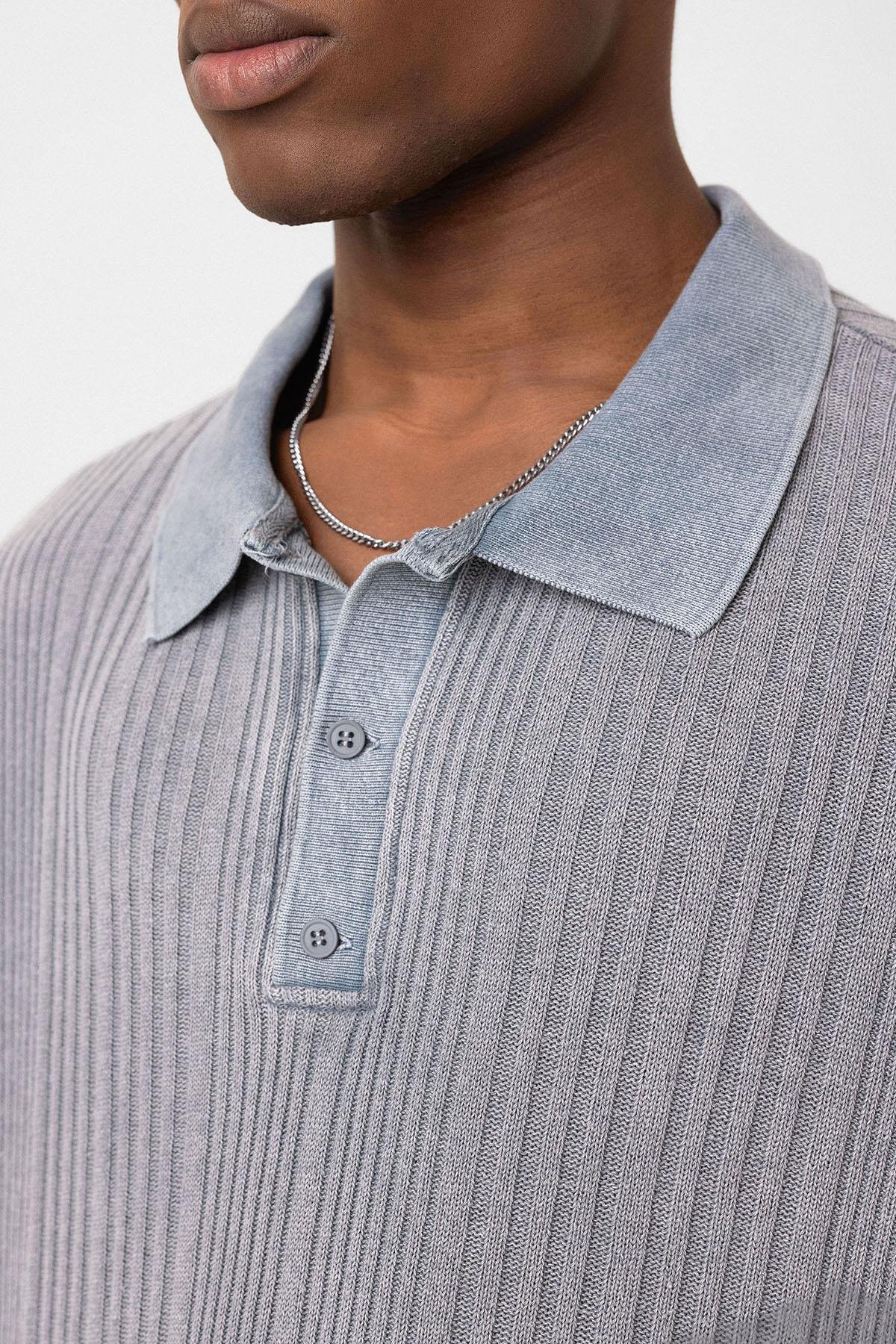 Polo Yaka Oversize Triko Gri