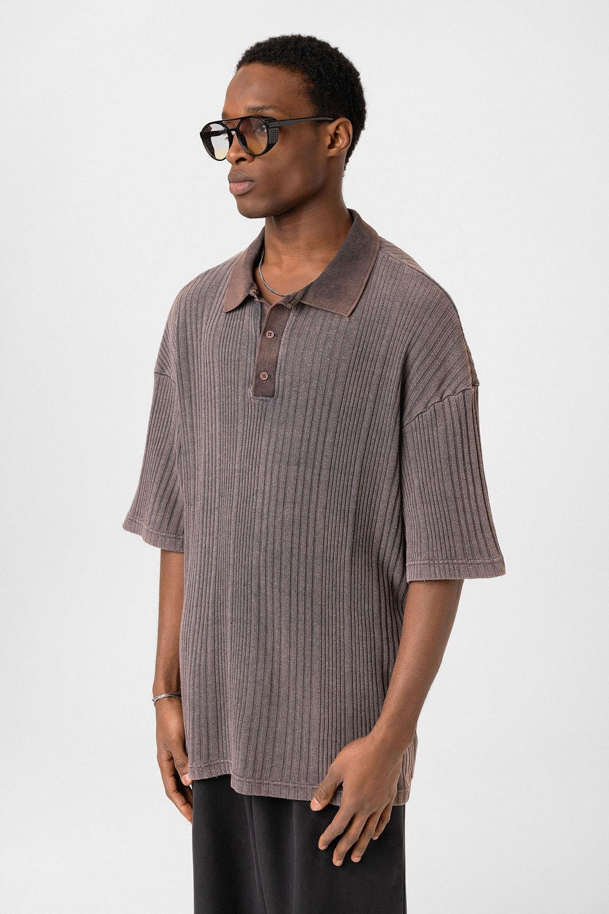 Polo Yaka Oversize Triko Kahve