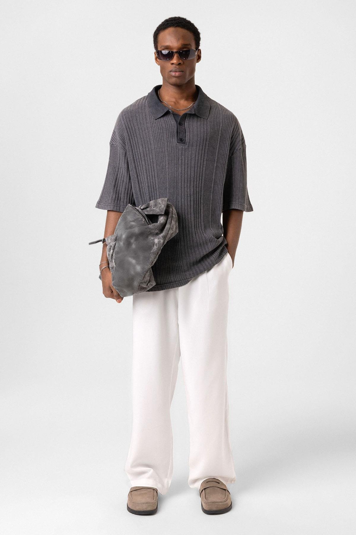 Polo Yaka Oversize Triko Siyah