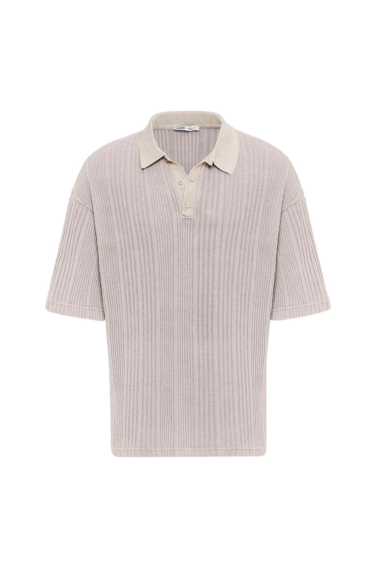 Polo Yaka Oversize Triko Taş