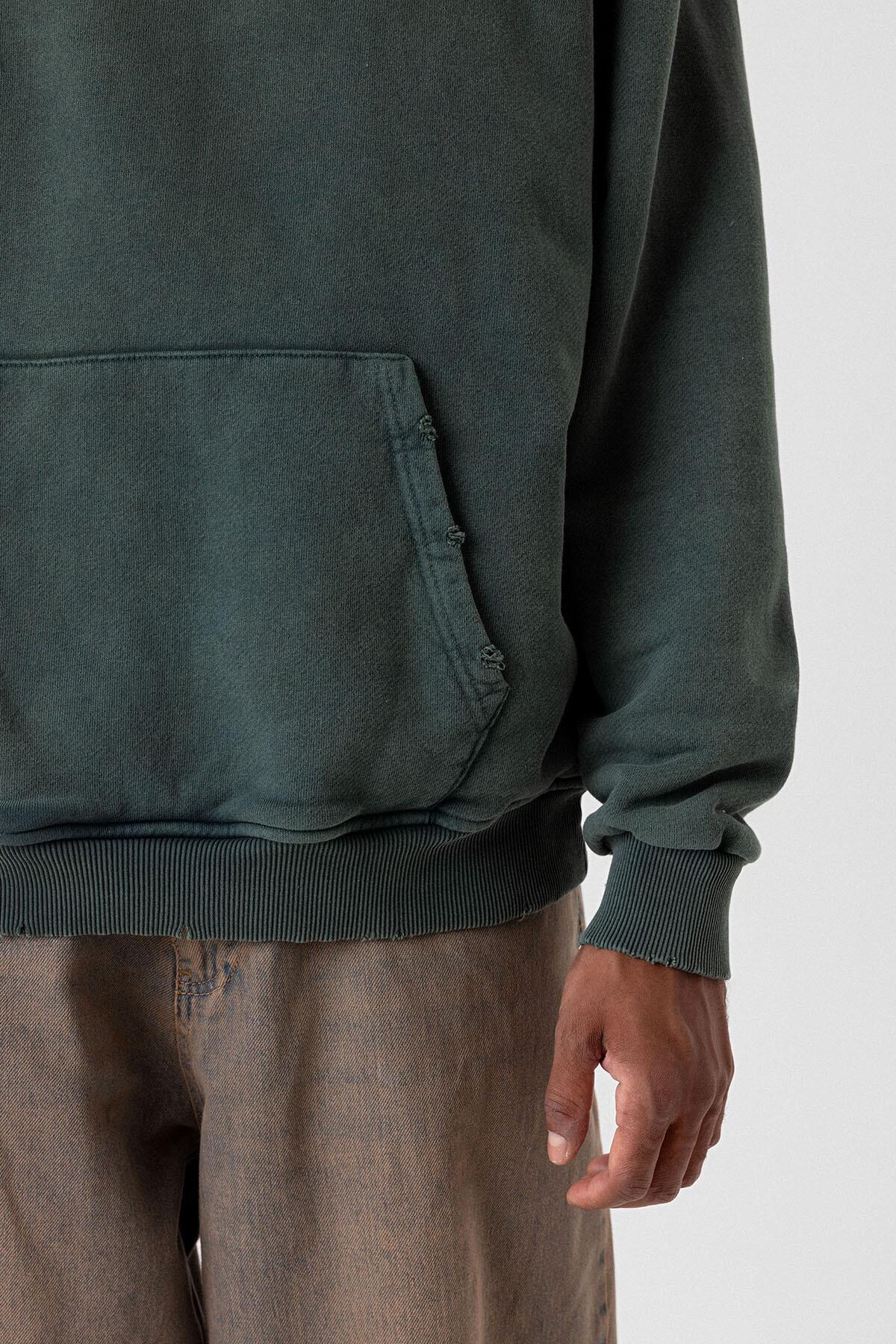 Premıum Yırtık Detaylı Oversize Sweatshirt Yeşil