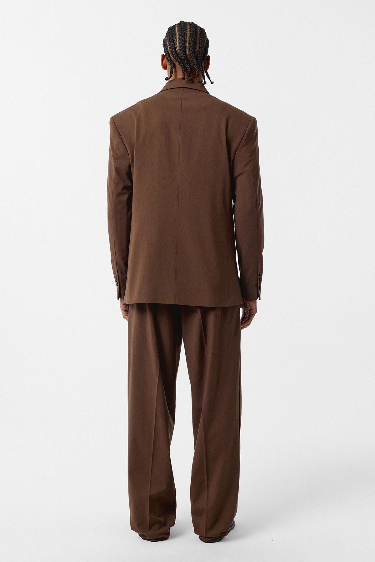 Rahat Kalıp Kruvaze Takım Elbise Açık Kahve