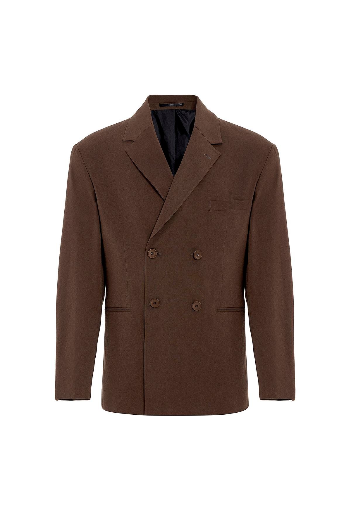 Rahat Kalıp Kruvaze Takım Elbise Açık Kahve