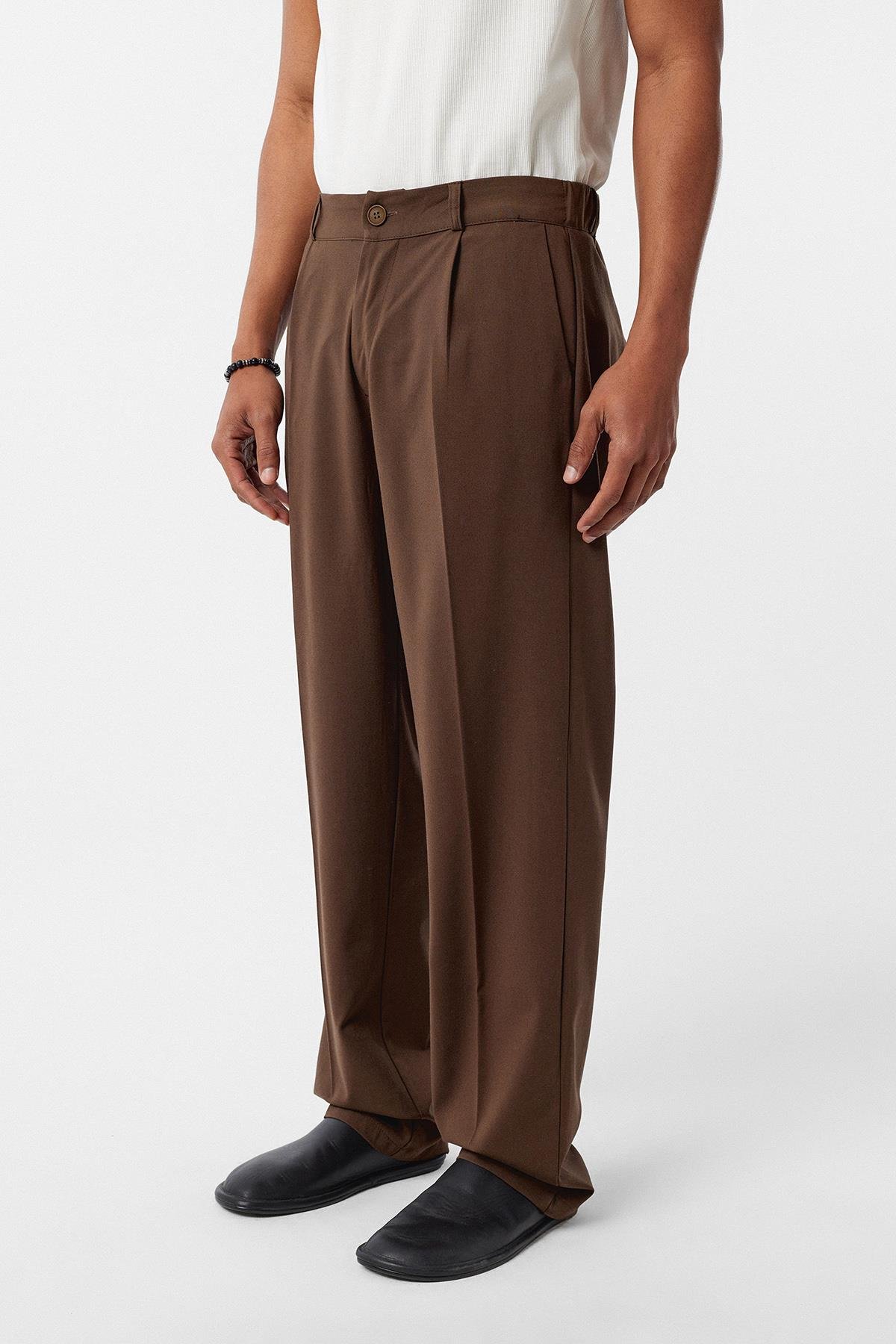 Rahat Kalıp Kruvaze Takım Elbise Açık Kahve