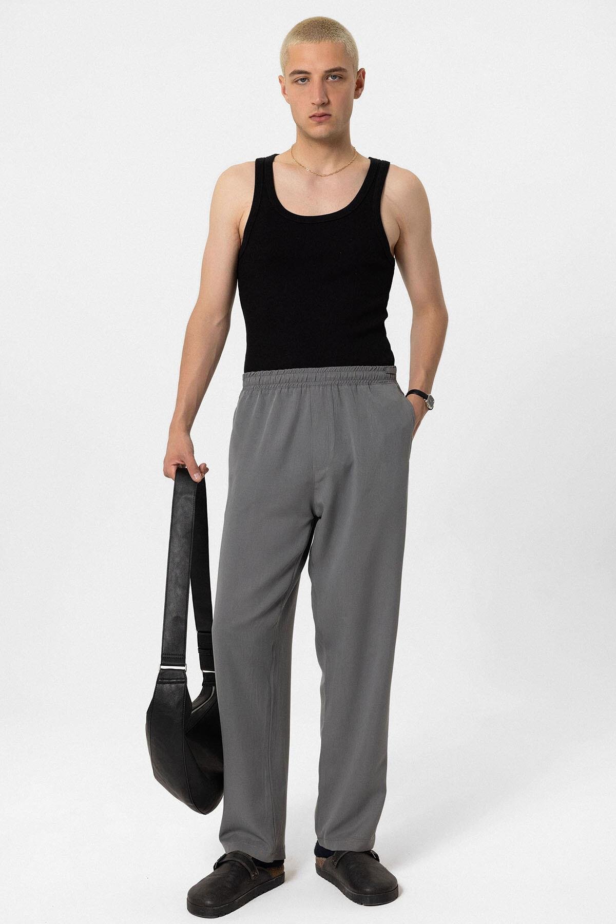 Rahat Kalıp Tensel Pantolon Gri