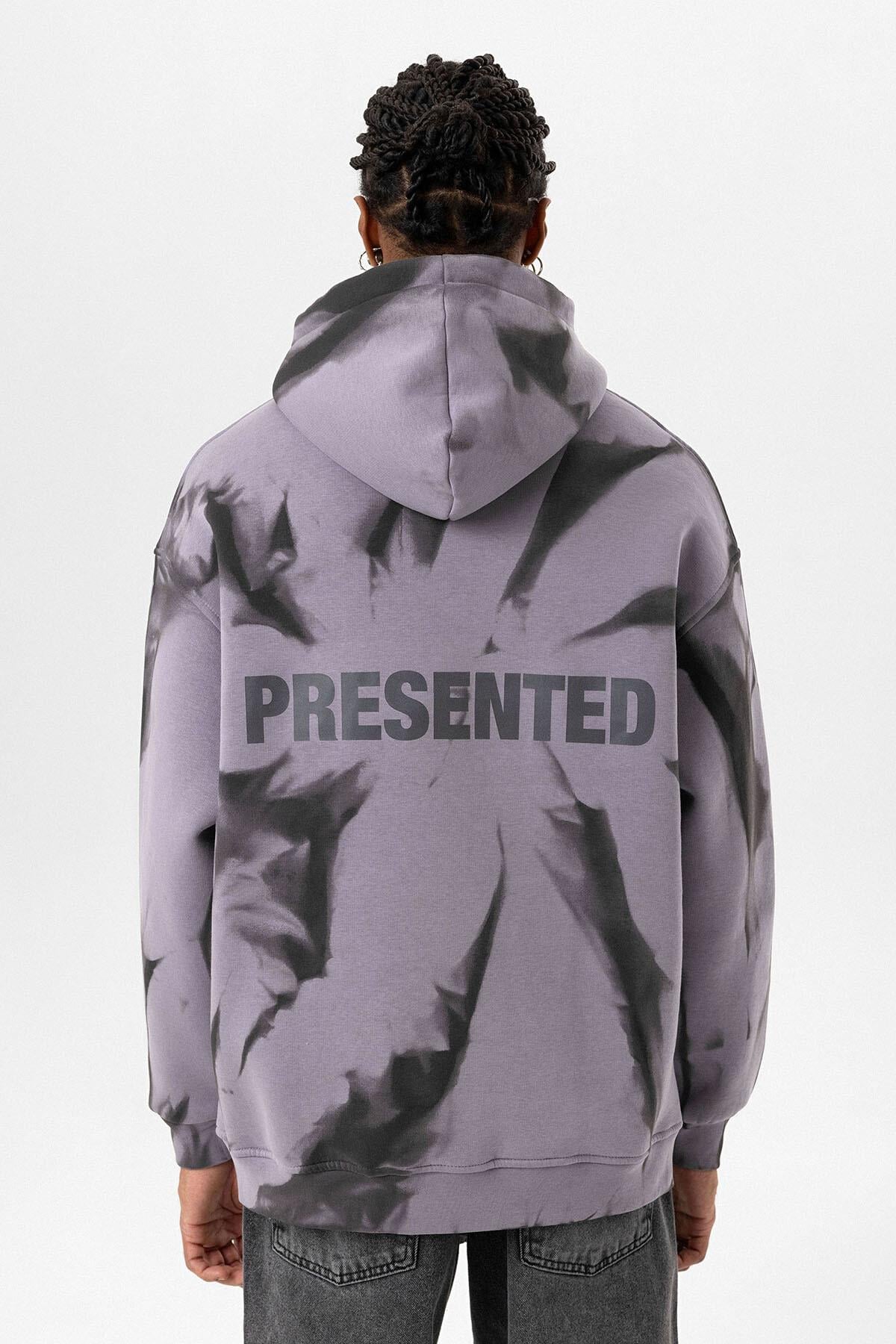 Renk Detaylı Kapüşonlu Oversize Sweatshirt Lila