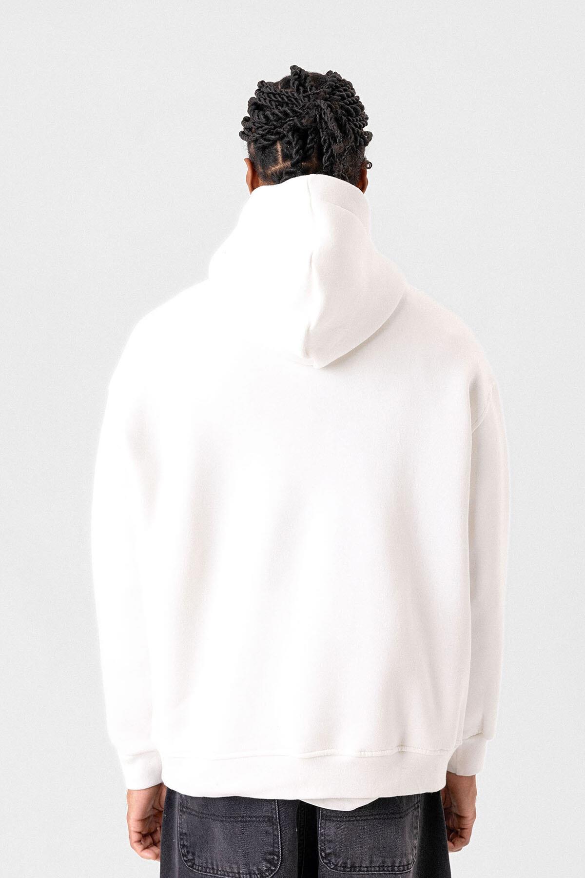 Renk Detaylı Oversize Kapüşonlu Sweatshirt Ekru