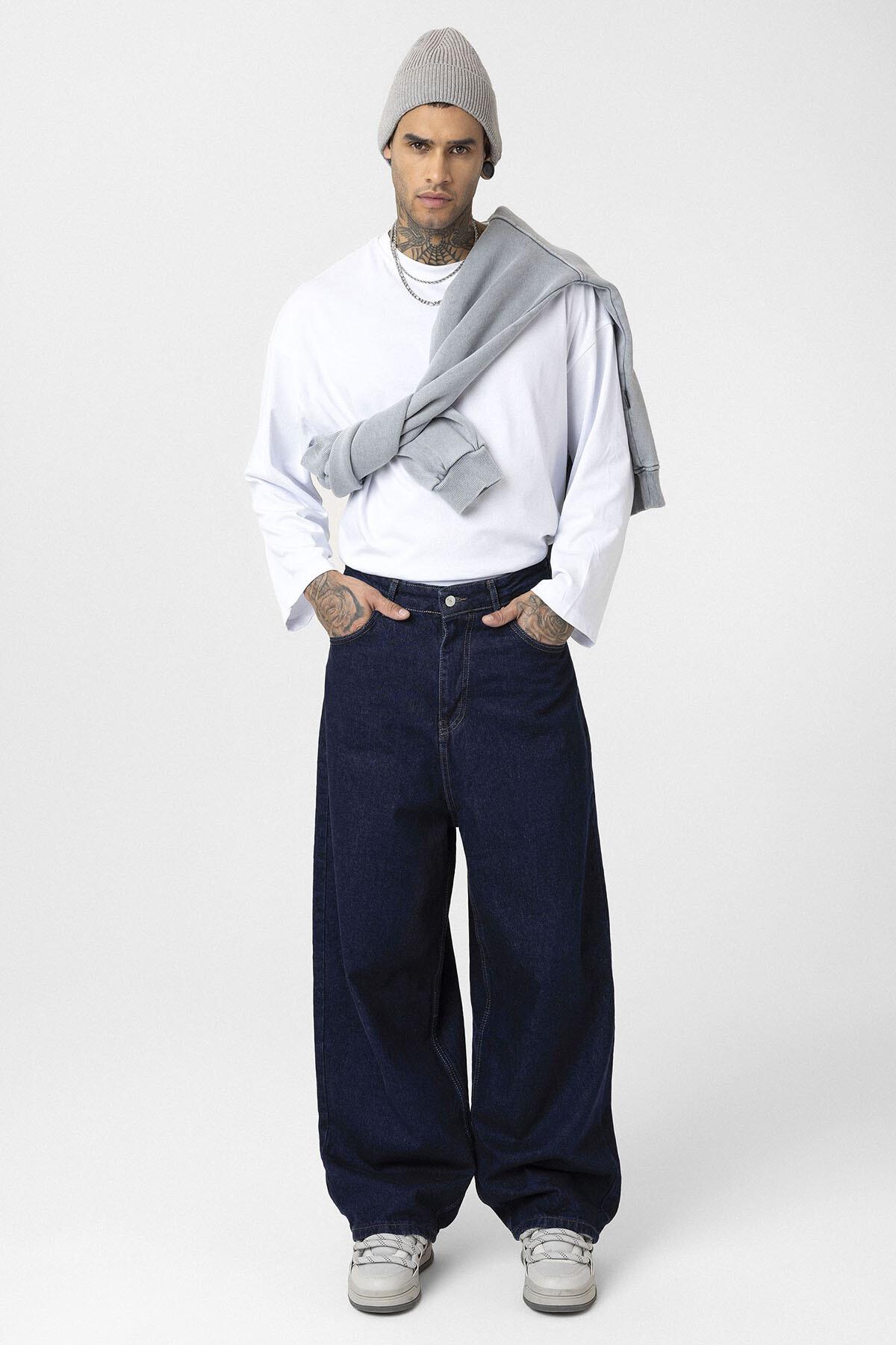 Super Baggy Fıt Jean Koyu Mavi