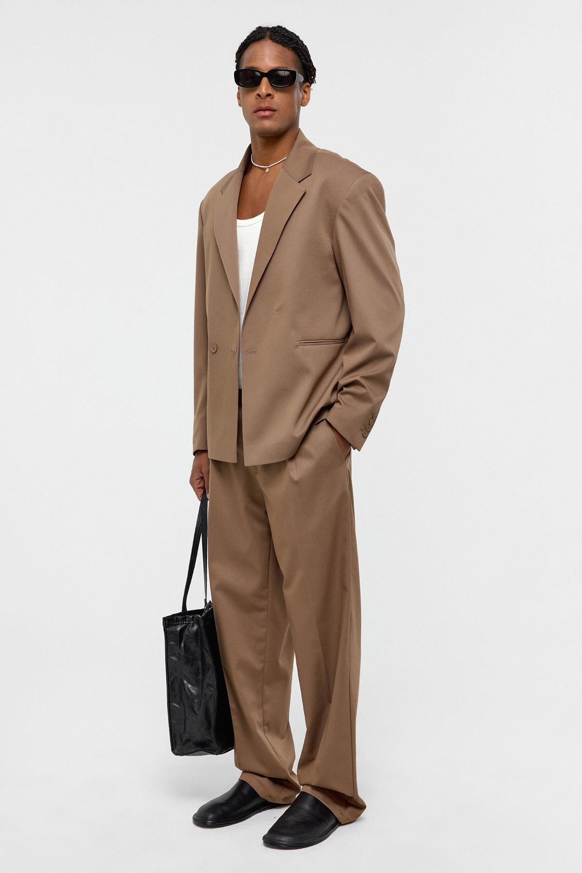 Tek Düğme Oversize Takım Elbise Vizon