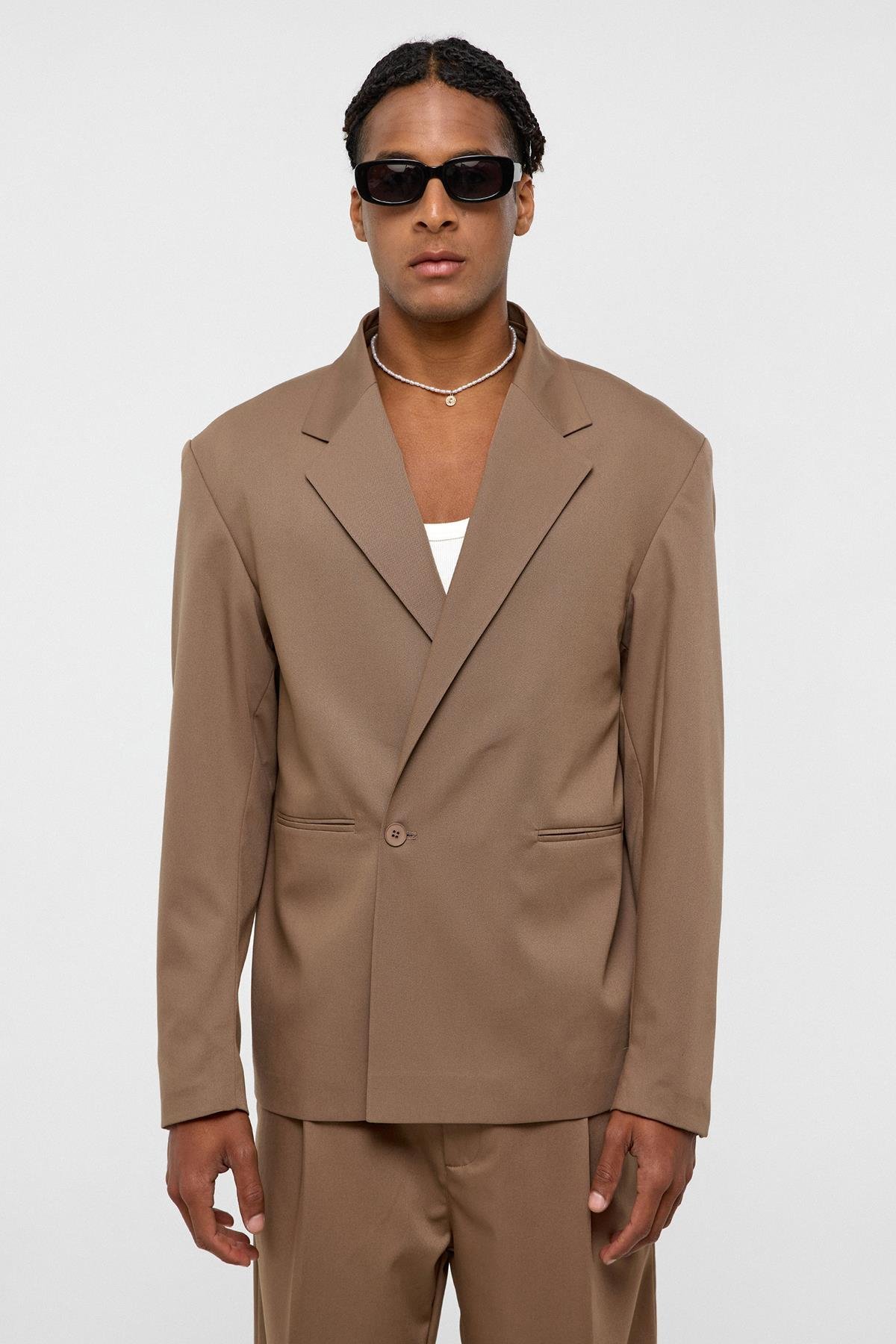 Tek Düğme Oversize Takım Elbise Vizon