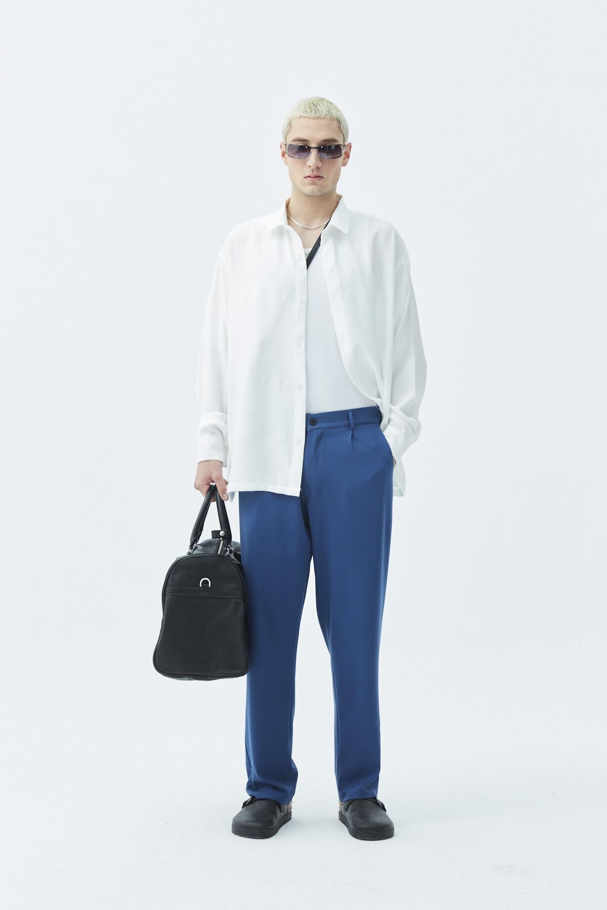 Vizon Basic Baggy Kumaş Pantolon İndigo
