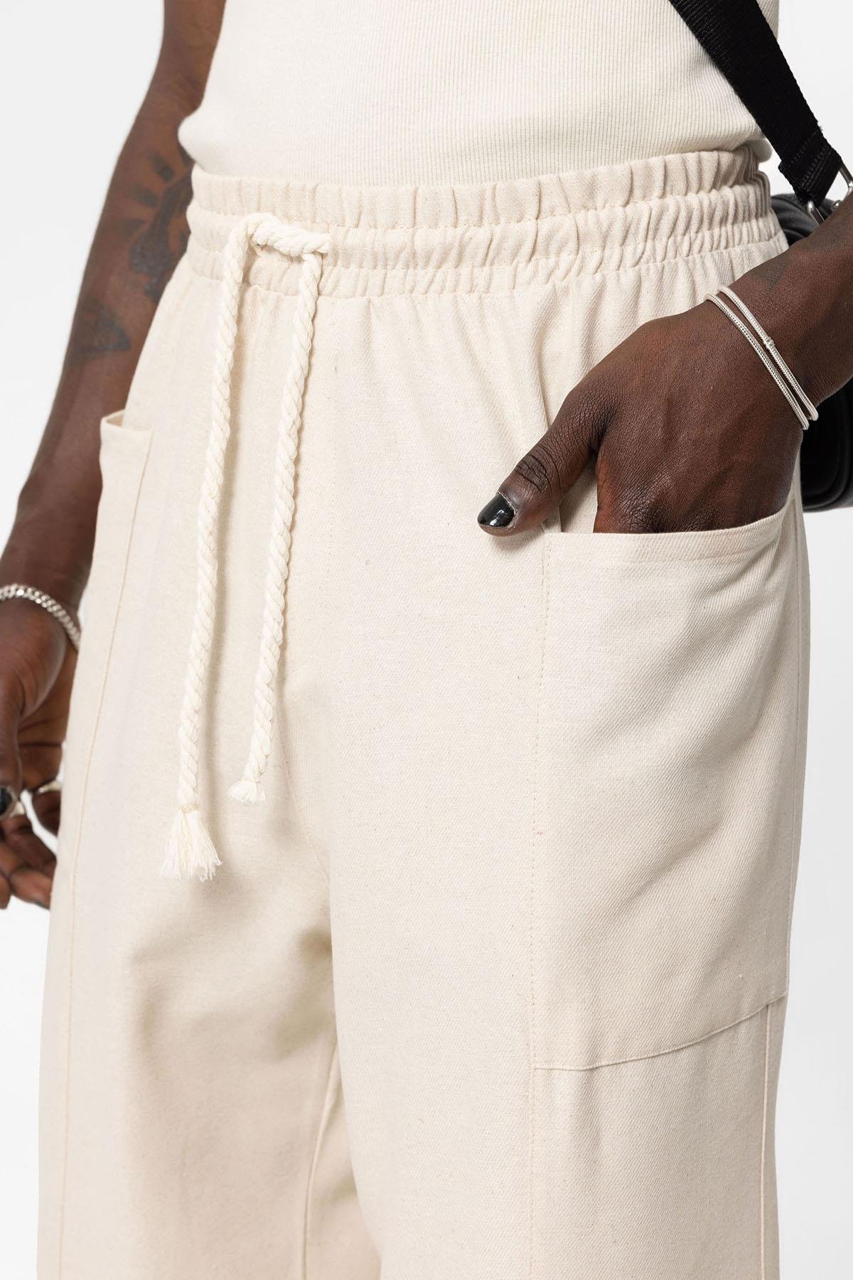 Yan Cepli Baggy Keten Pantolon Naturel