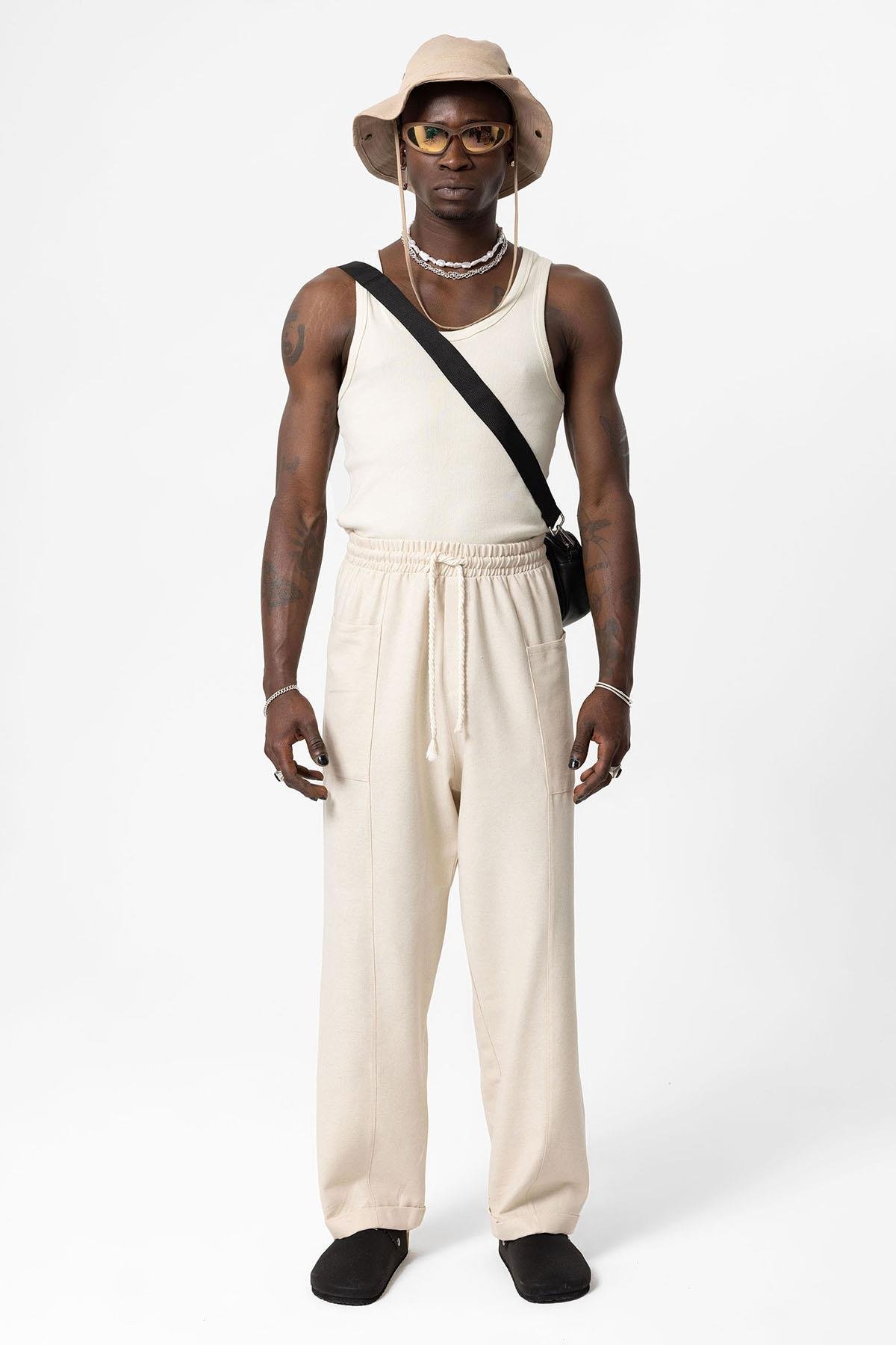 Yan Cepli Baggy Keten Pantolon Naturel